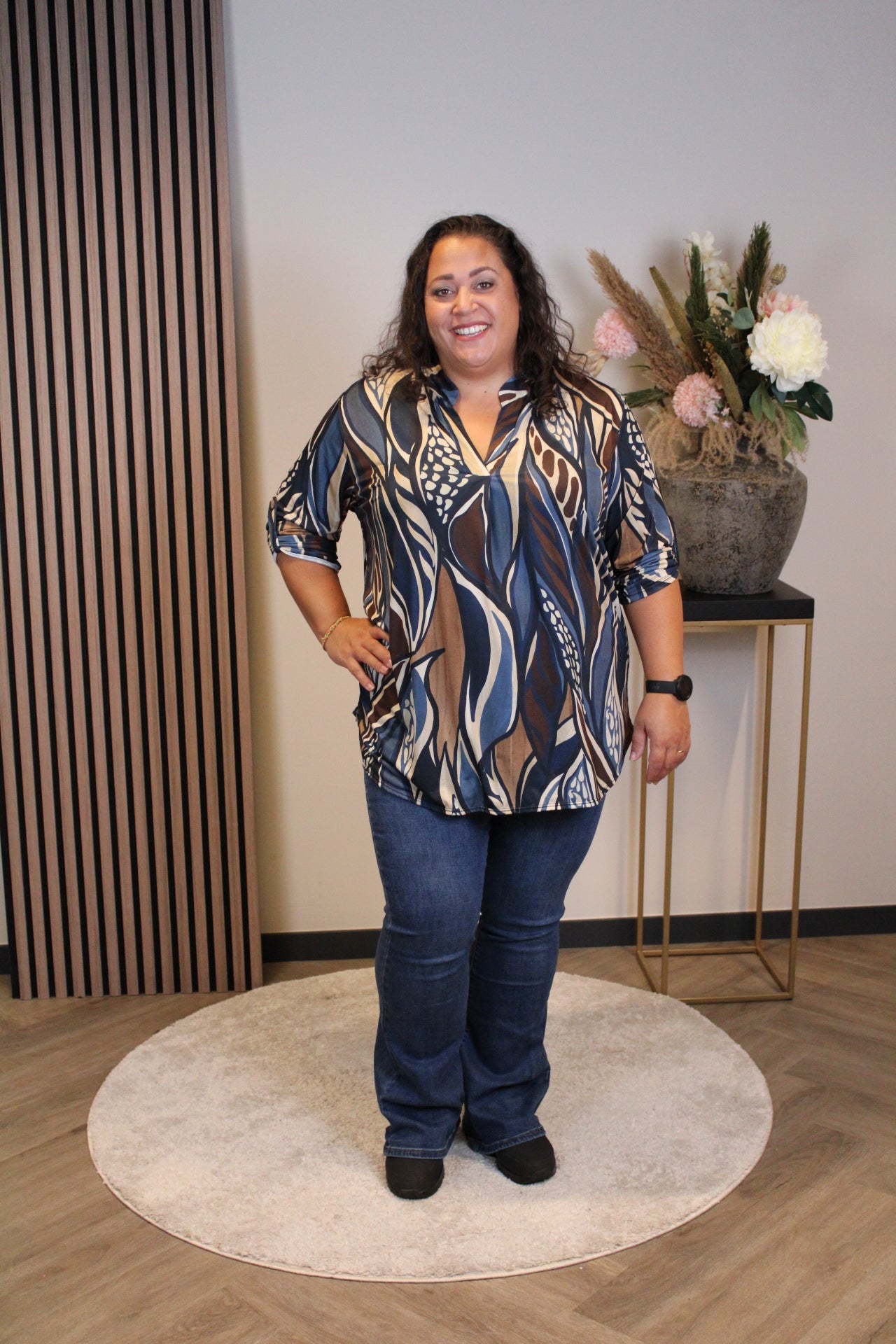 Sheila | Blouse blauw lange mouw 48 t/m 52