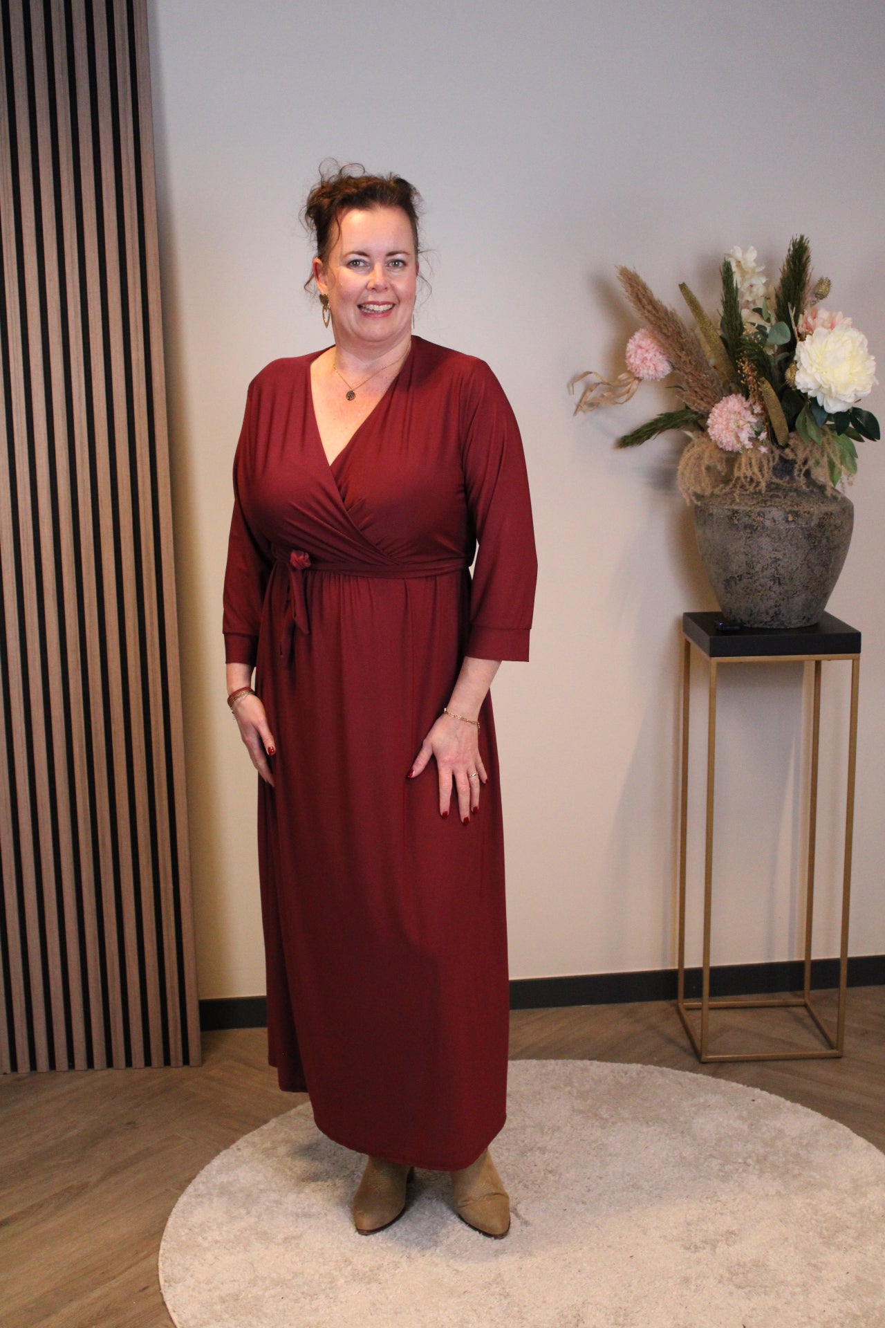 Fresia | Jurk bordeaux lange mouw 46 t/m 50