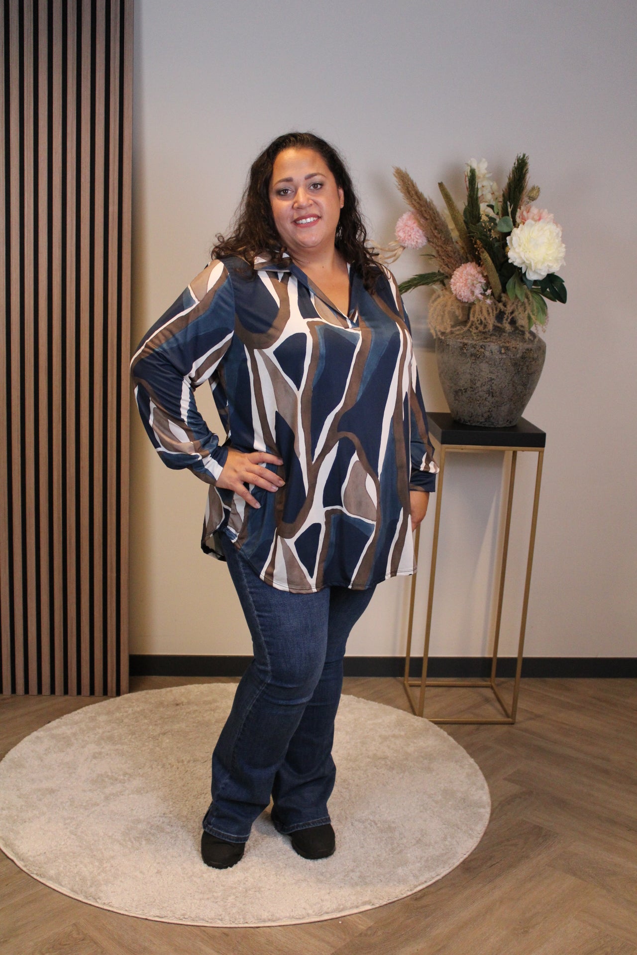 Florien | Blouse blauw met kraagje 48 t/m 52