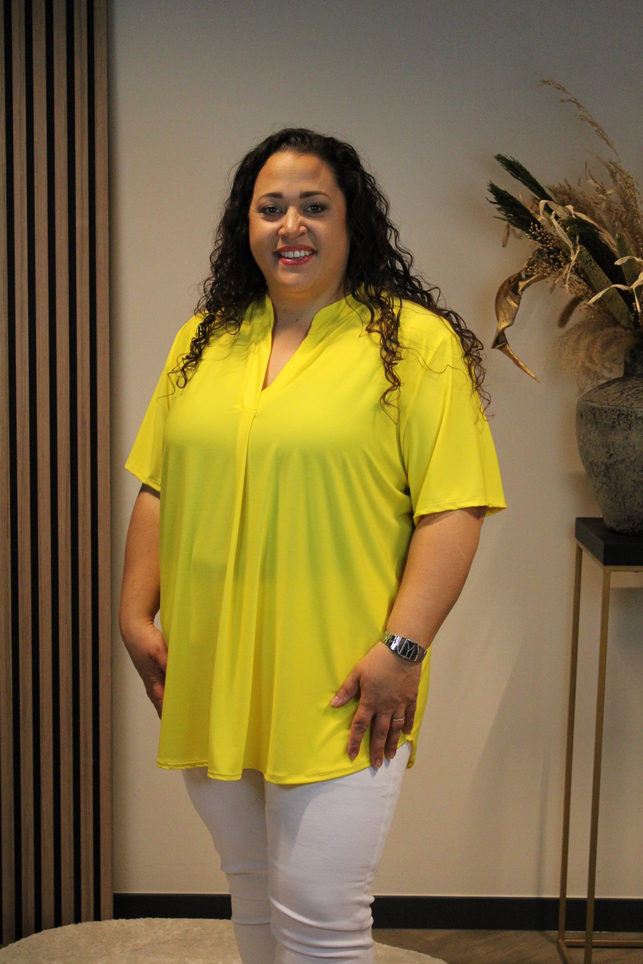 Juna | Blouse geel korte mouw 48 t/m 52