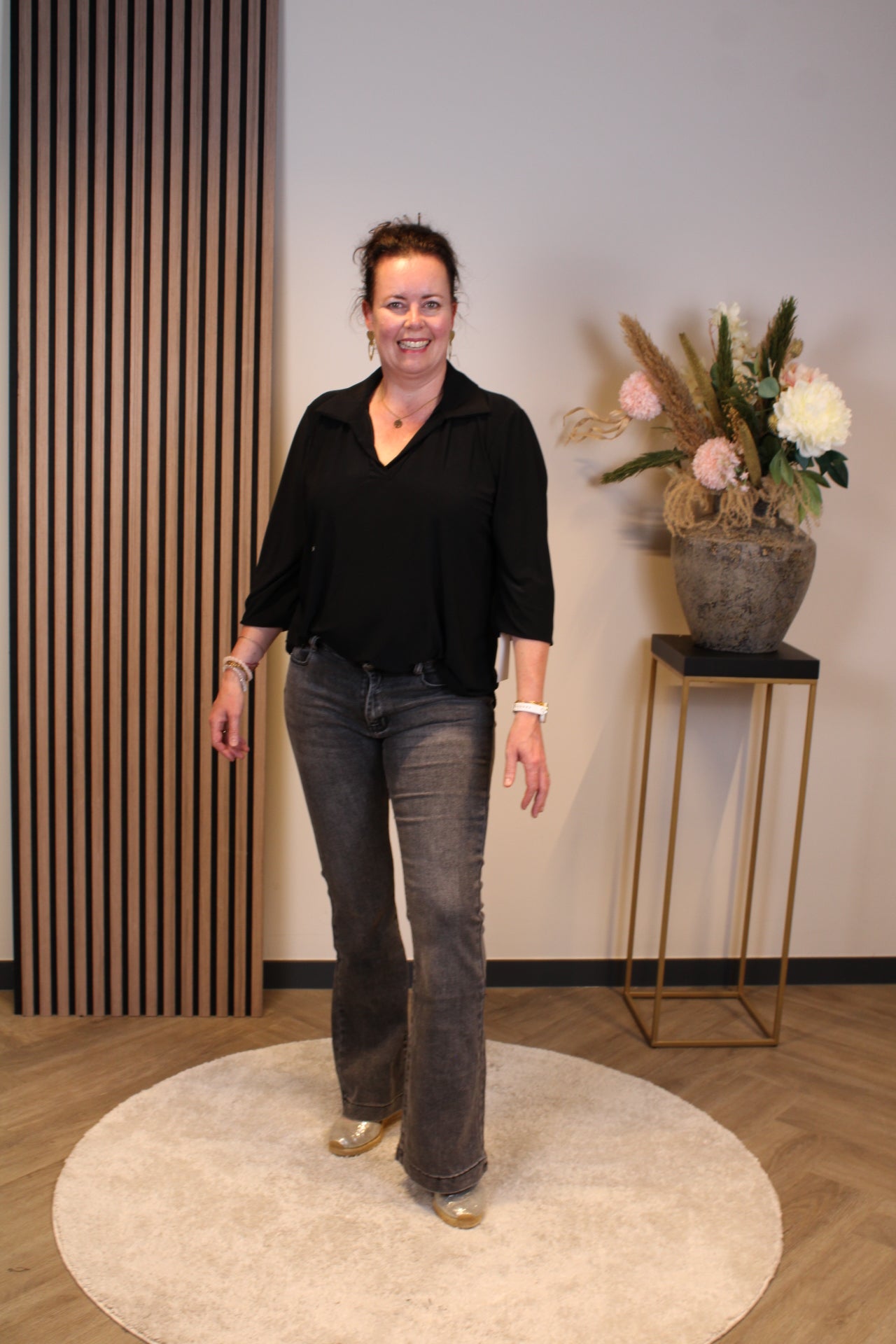 Sara | Blouse met kraagje zwart 48 t/m 52