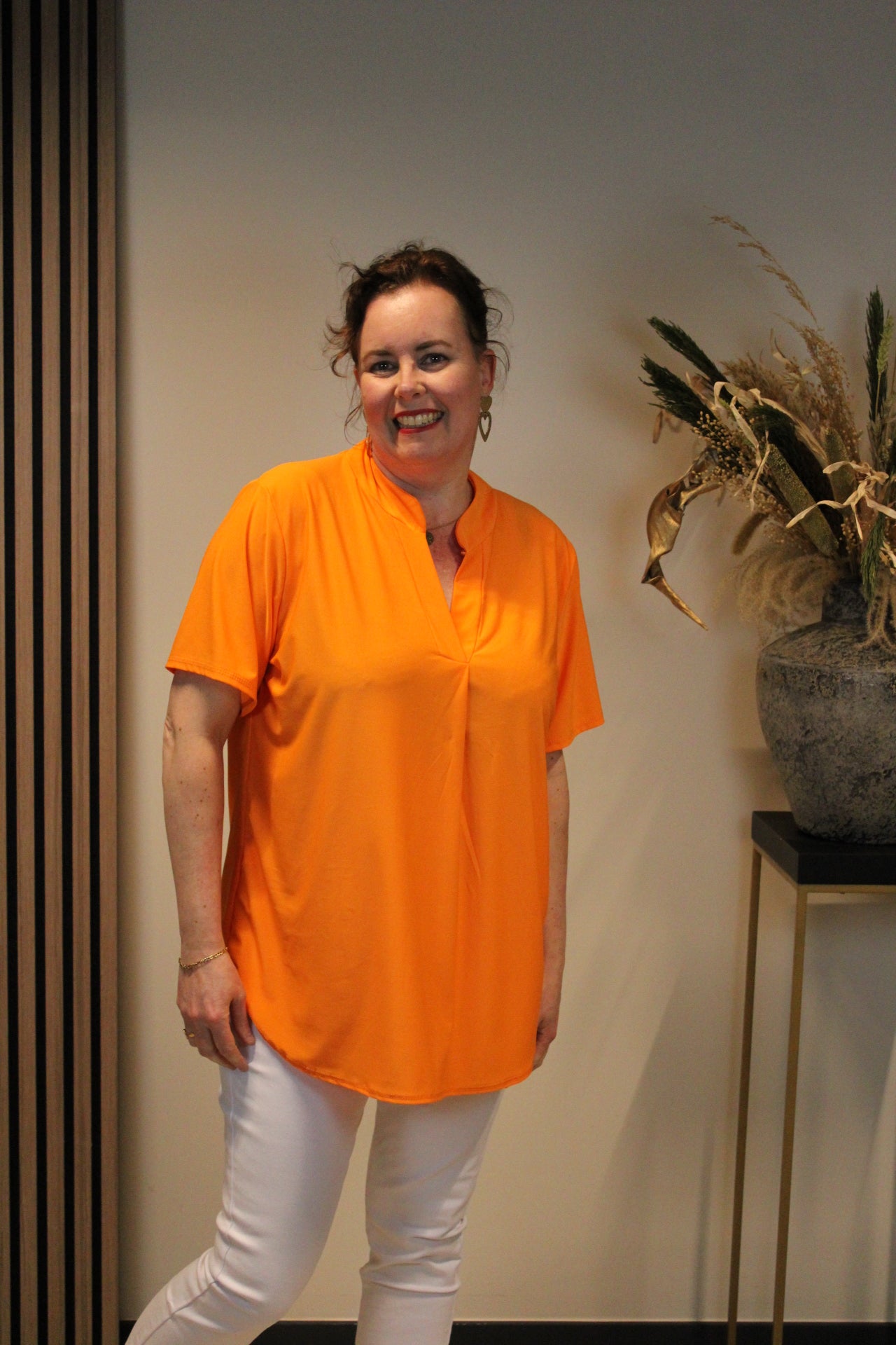 Juna | Blouse oranje korte mouw 38 t/m 48