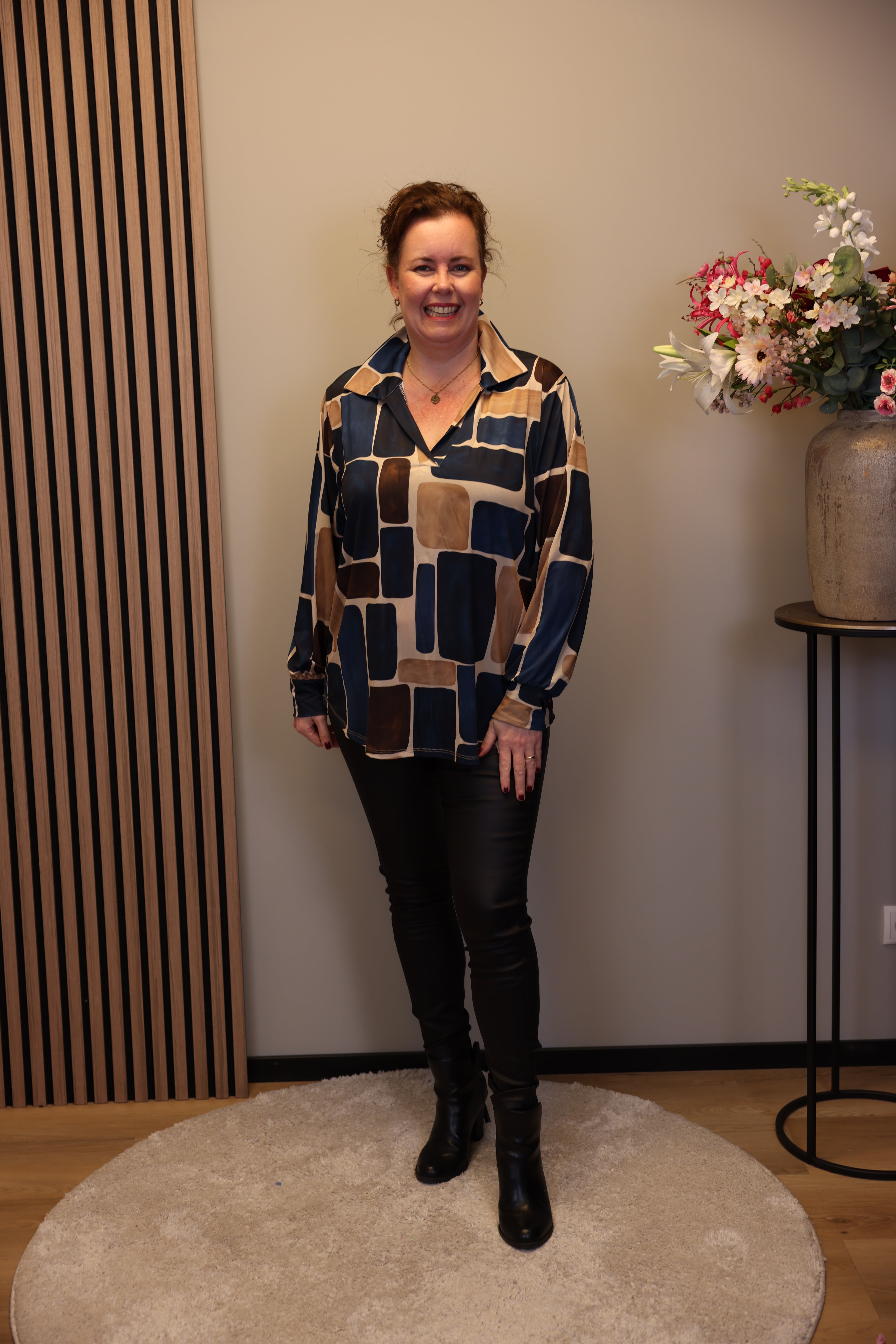 Nora | Blouse met kraagje blauw 48 t/m 52