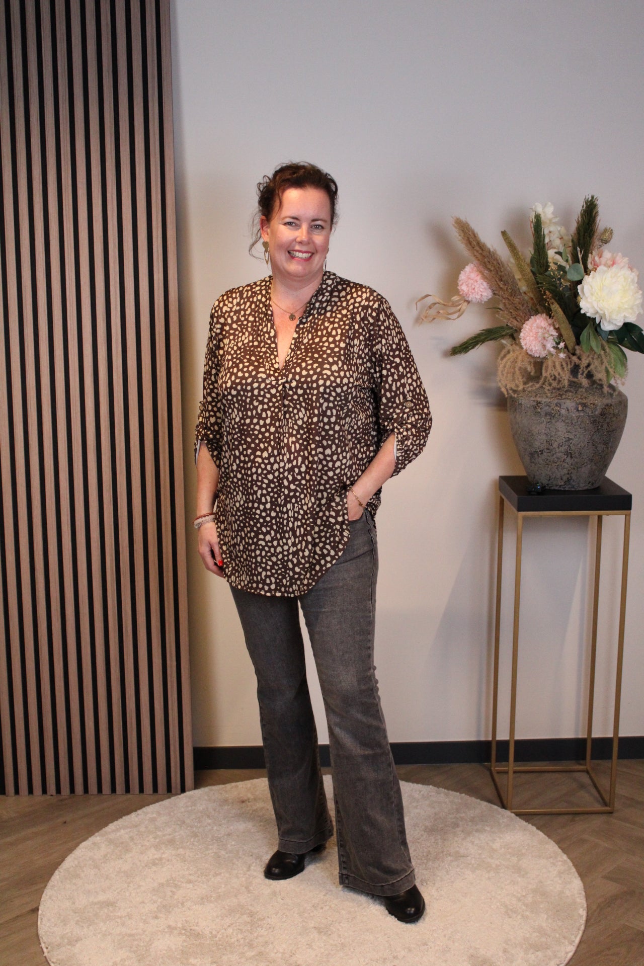 Frieda | Blouse bruin lange mouw 38 t/m 48
