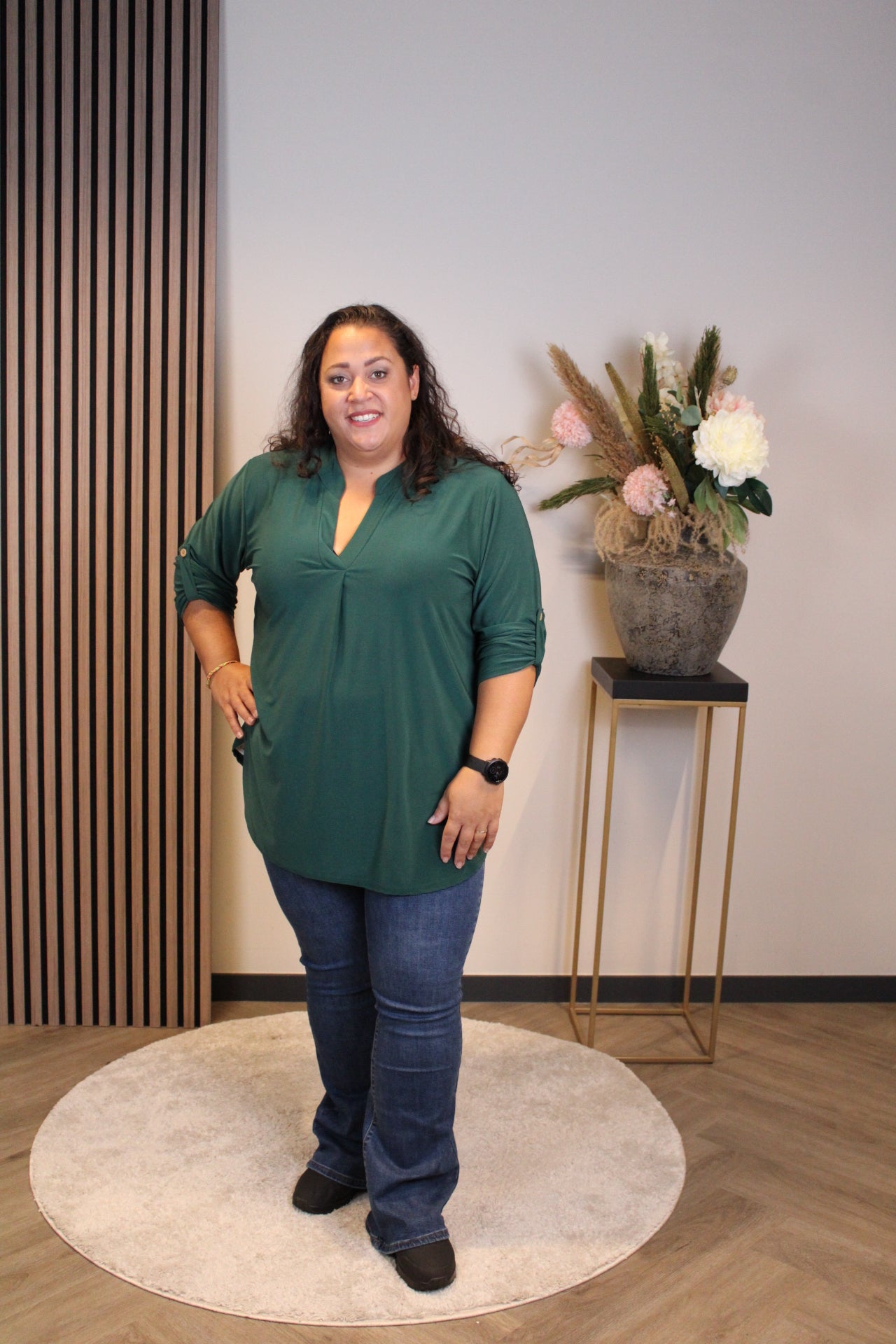 Mara | Blouse fles groen lange mouw 48 t/m 52