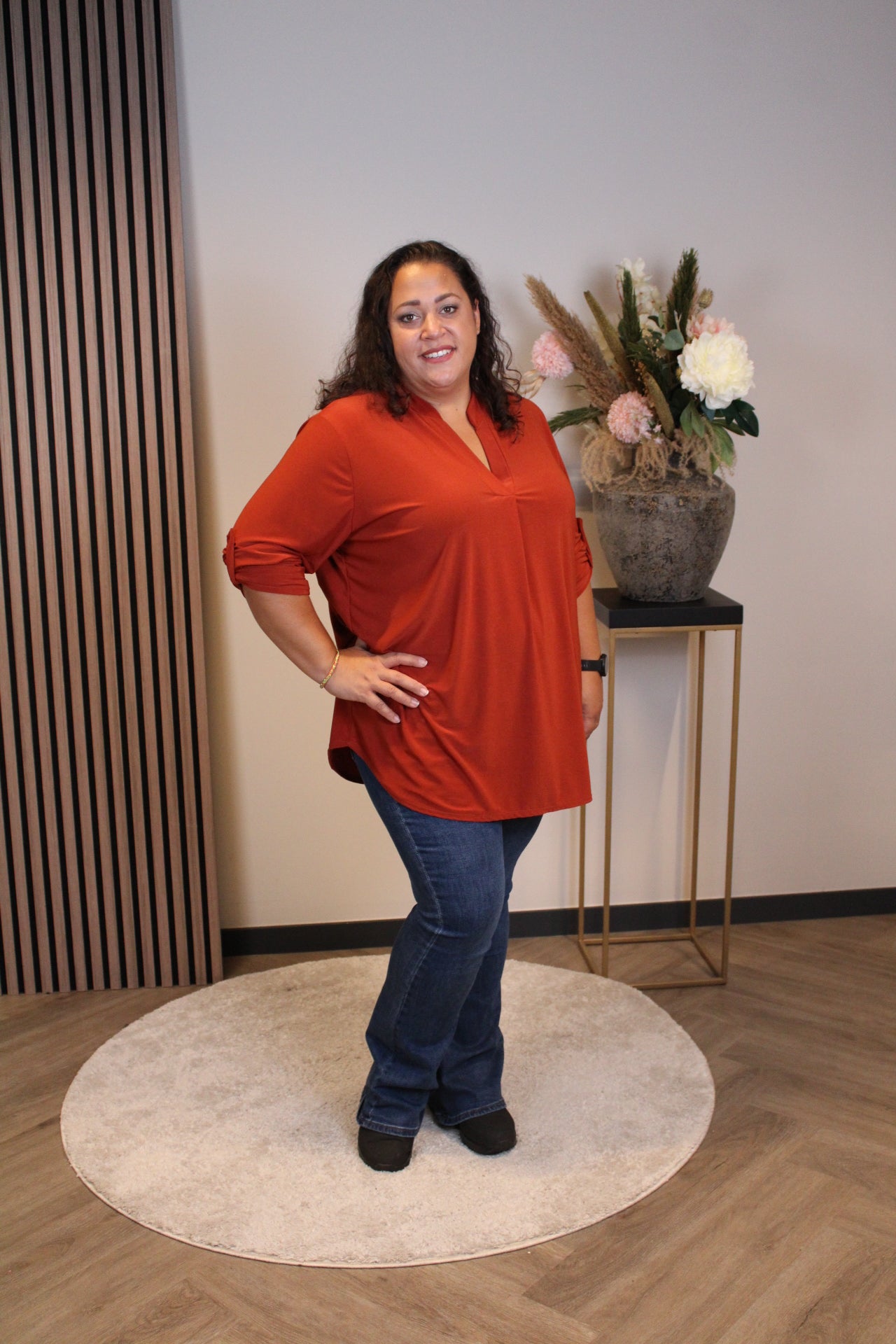 Mara| Blouse roest bruin lange mouw 48 t/m 52