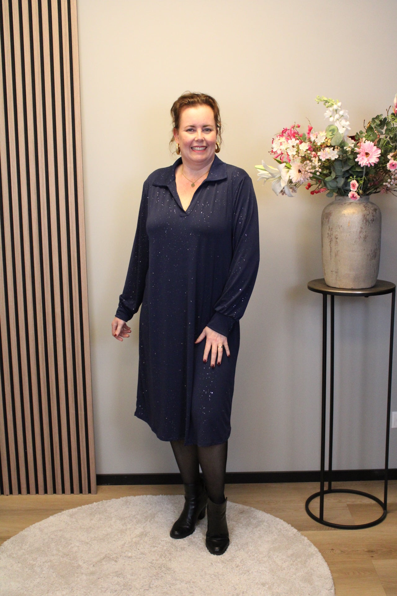 Kenza glitter | Jurk navy met kraagje 38 t/m 46