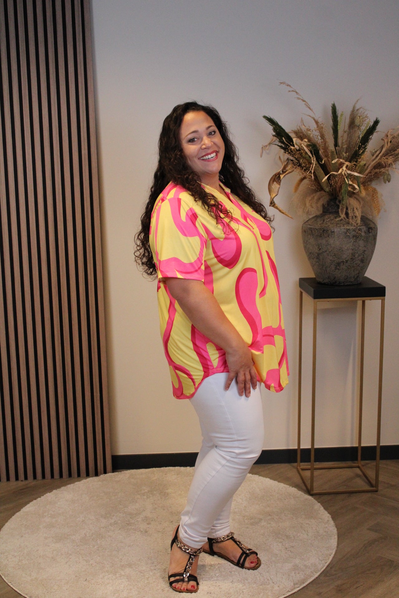 Joy | Blouse geel korte mouw 48 t/m 52