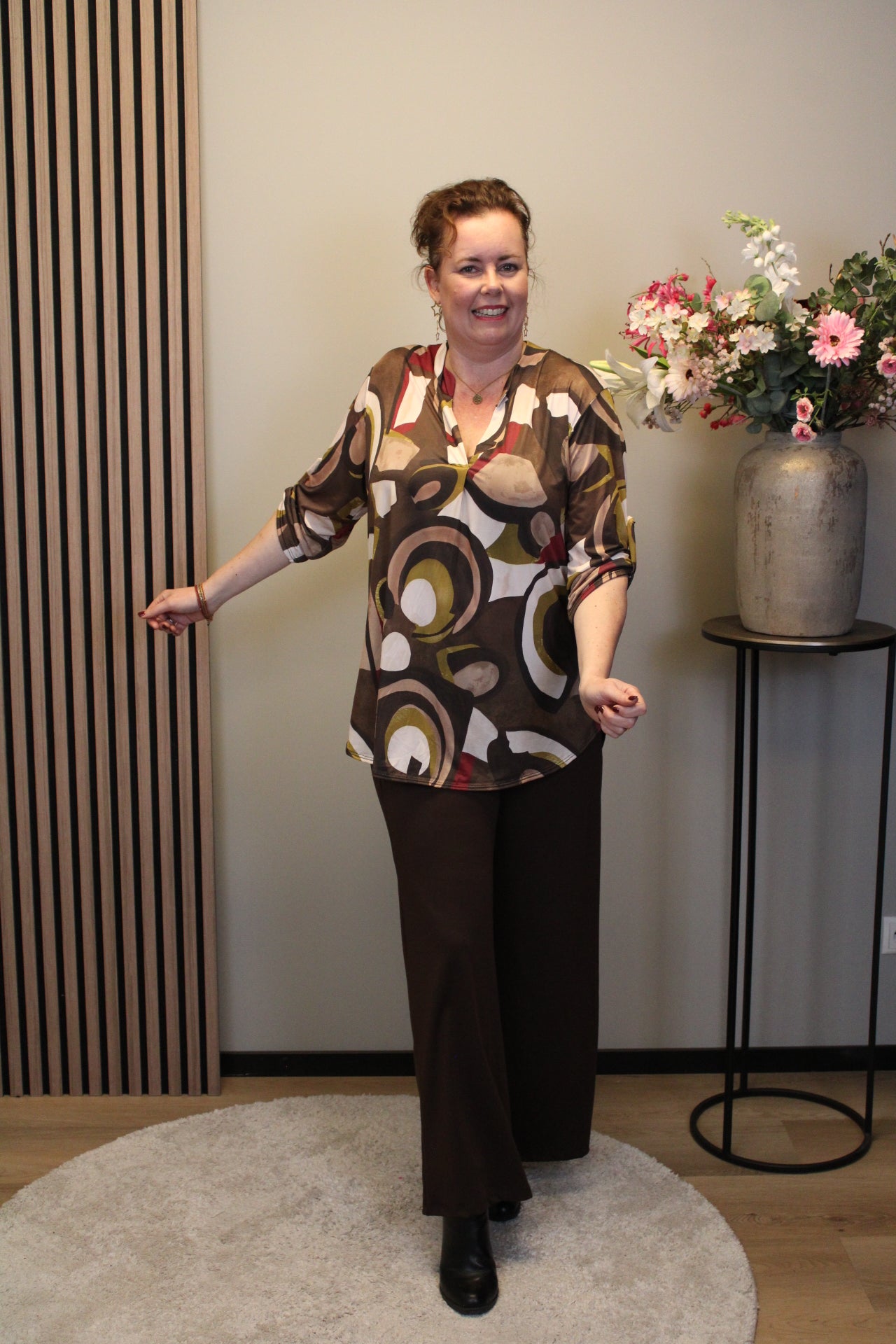 Mette | Blouse bruin lange mouw 48 t/m 52