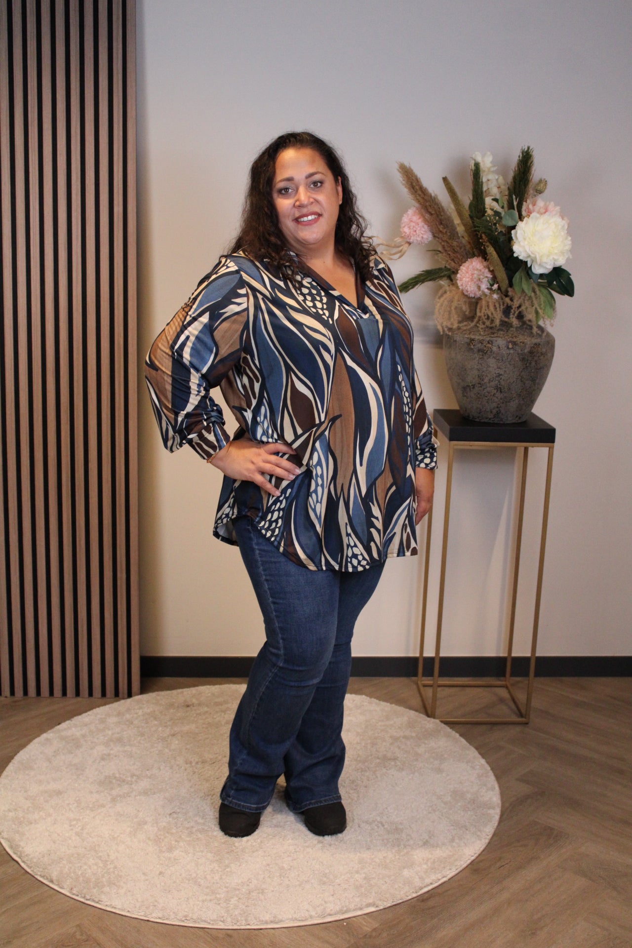 Mona | Blouse met kraagje blauw 48 t/m 52