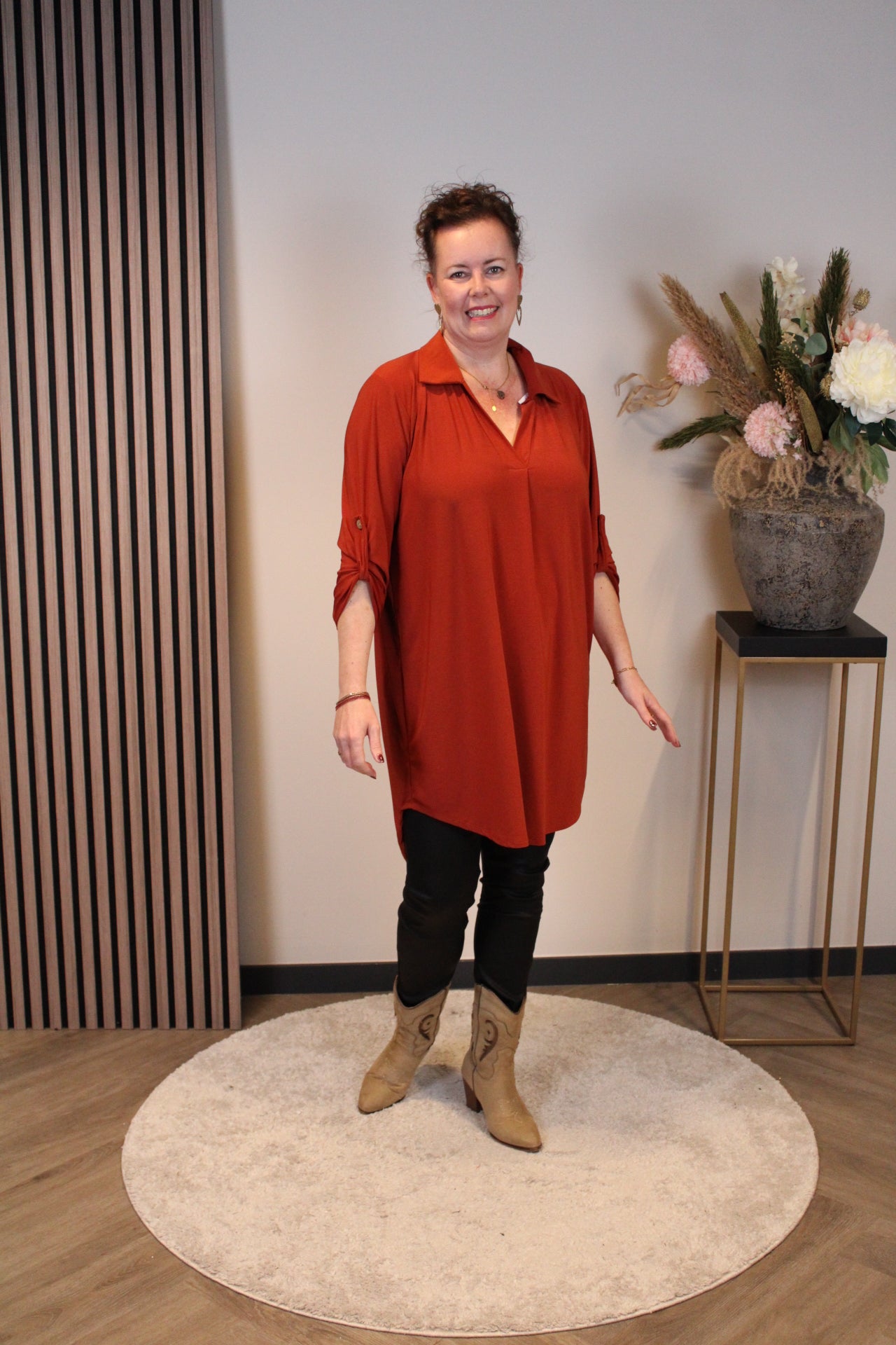 Marieke | Tuniek roest bruin met kraagje