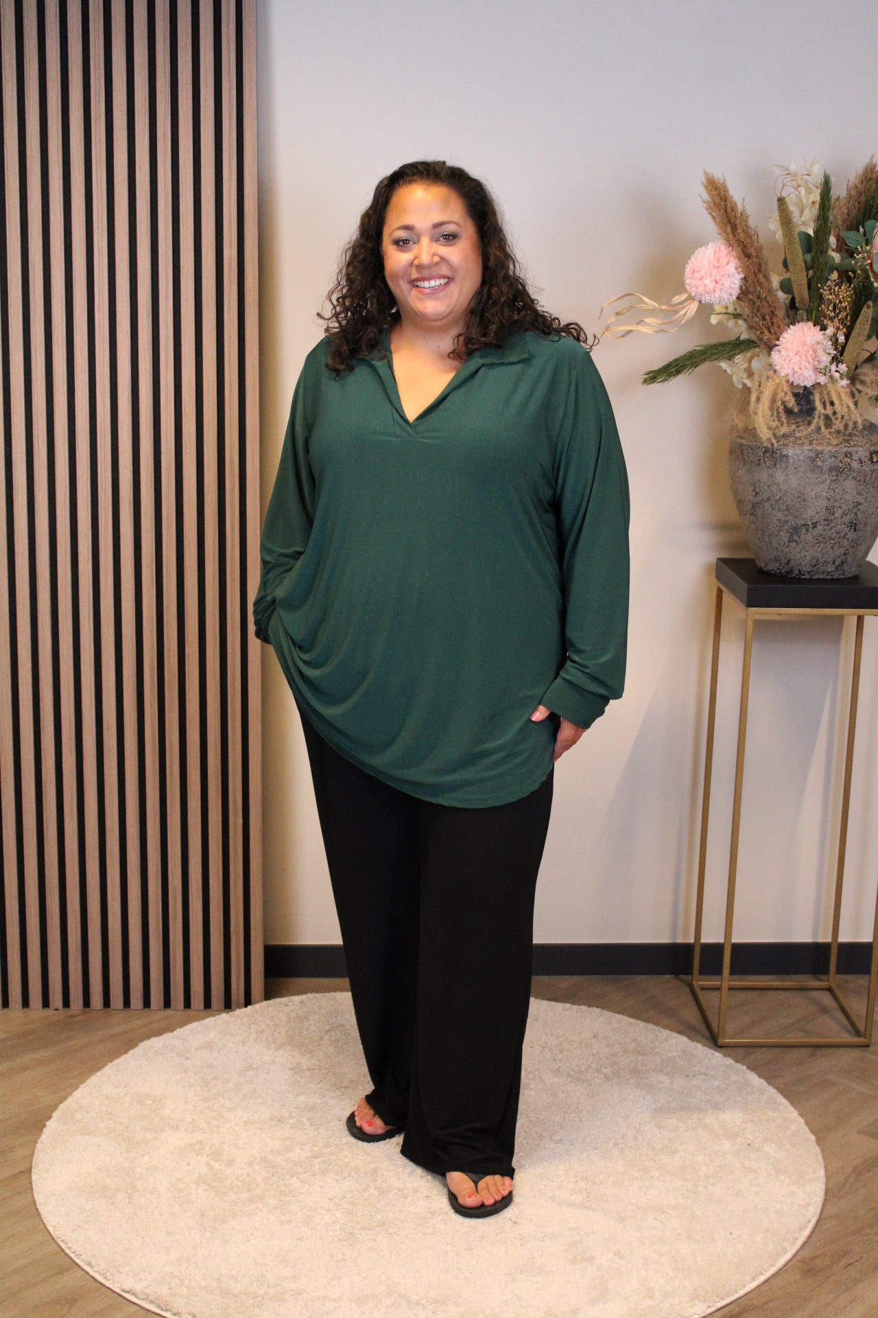 Sara | Blouse groen lange mouw 48 t/m 52