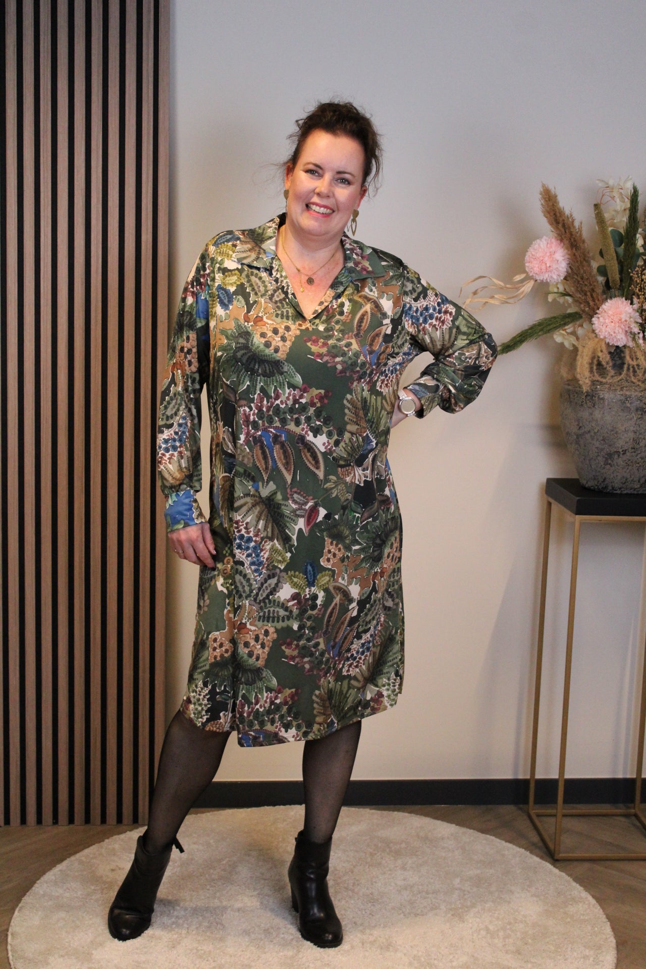 Yvette | Jurk groen met kraagje 46 t/m 50