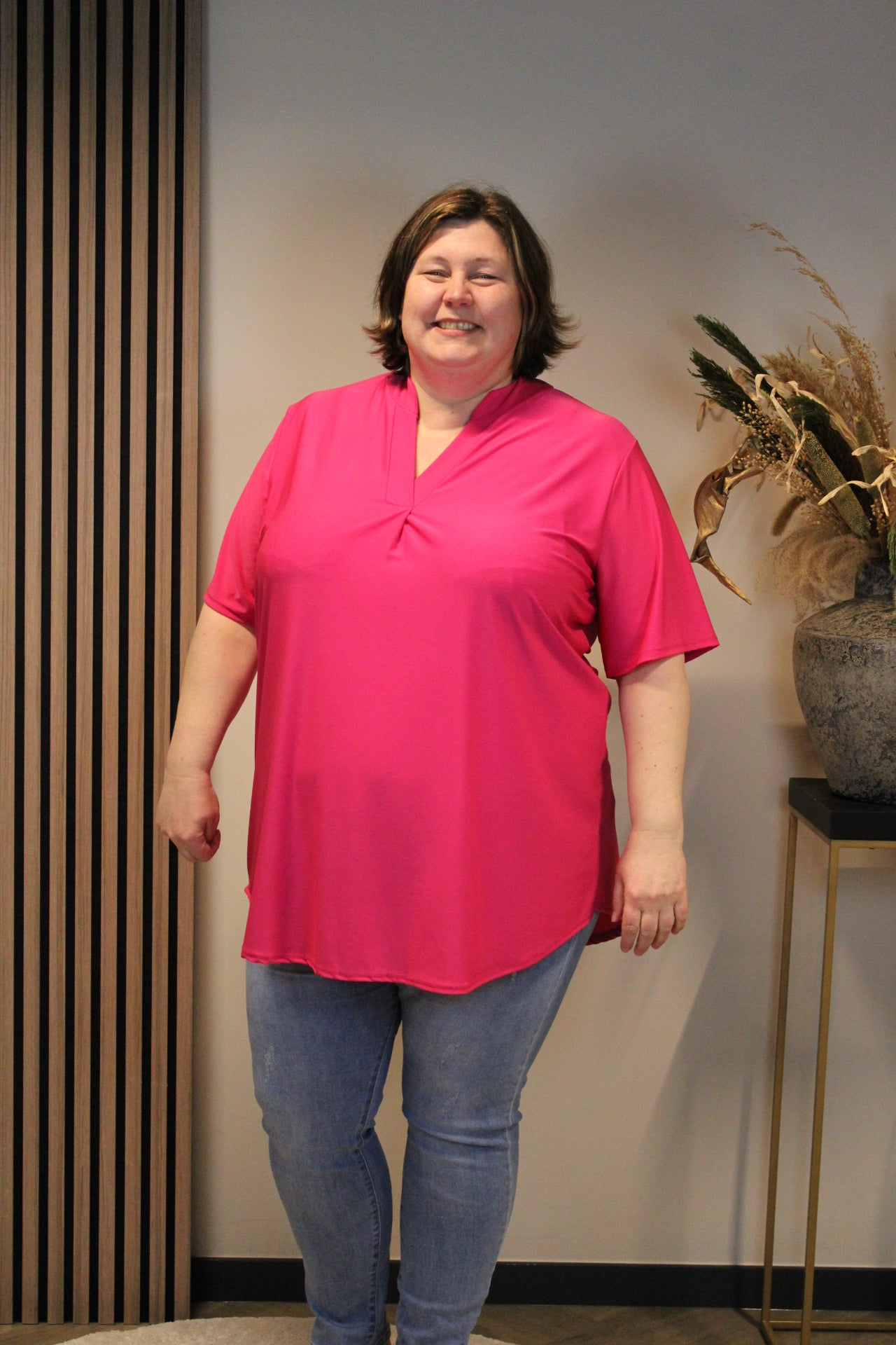 Juna | Blouse roze korte mouw 52 t/m 58