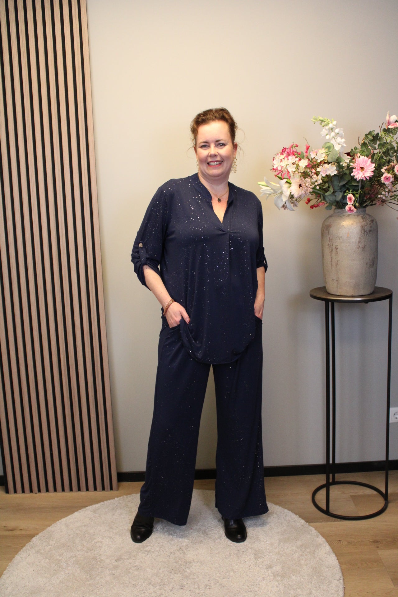 Aukje glitter | Broek navy met zakken 48 t/m 54