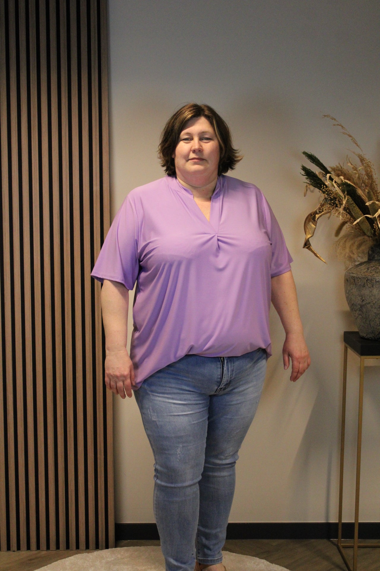 Juna | Blouse paars korte mouw 52 t/m 58