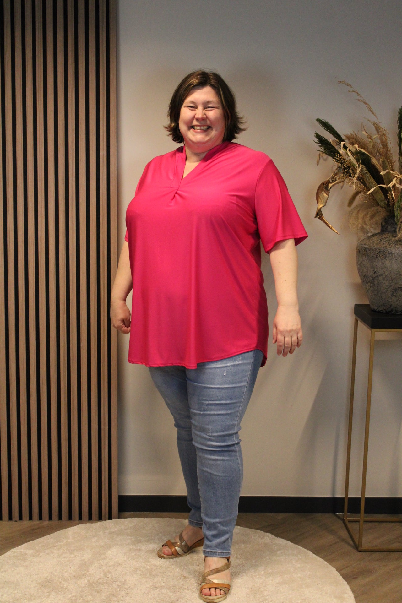 Juna | Blouse roze korte mouw 52 t/m 58