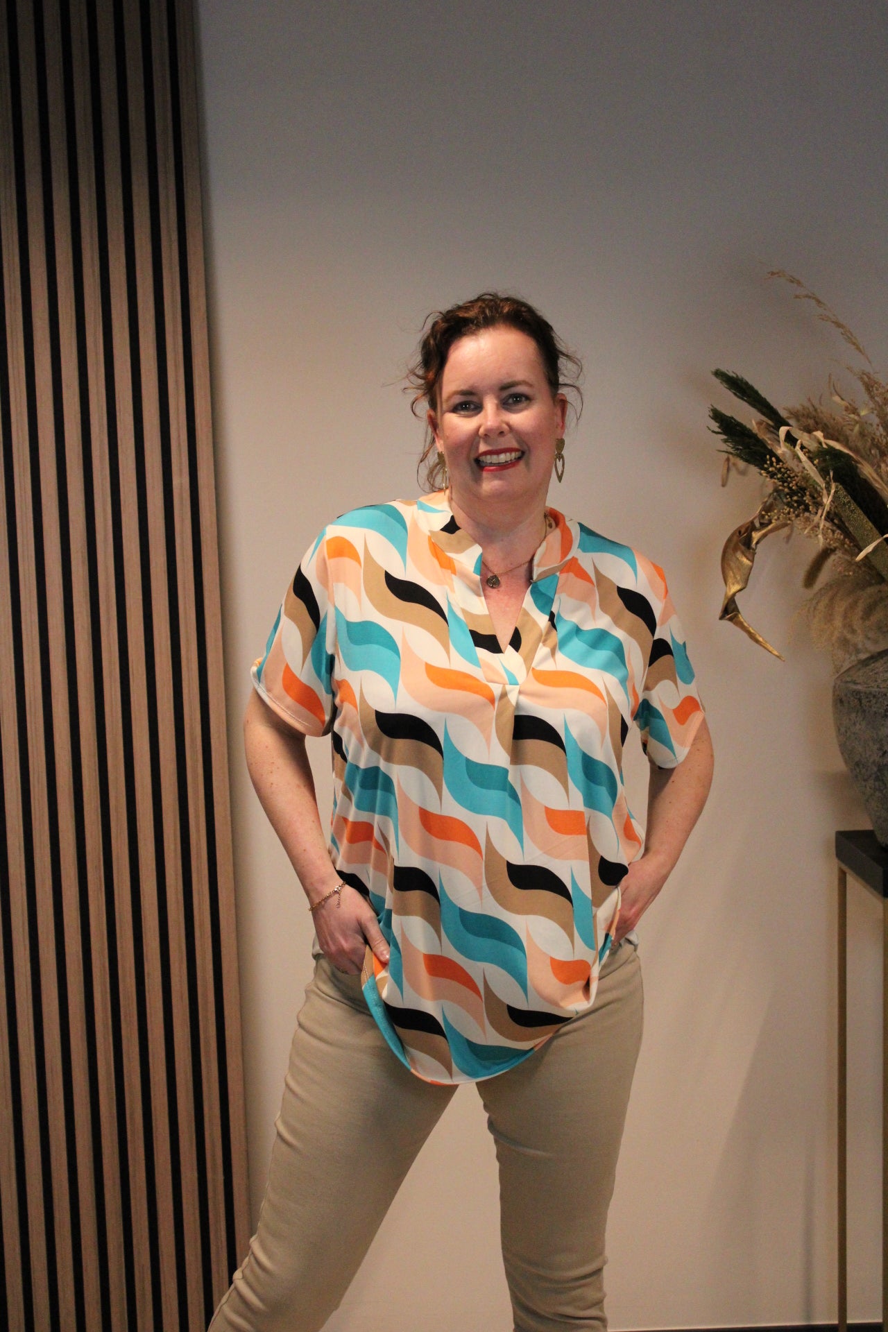 Linde | Blouse oranje korte mouw 38 t/m 48