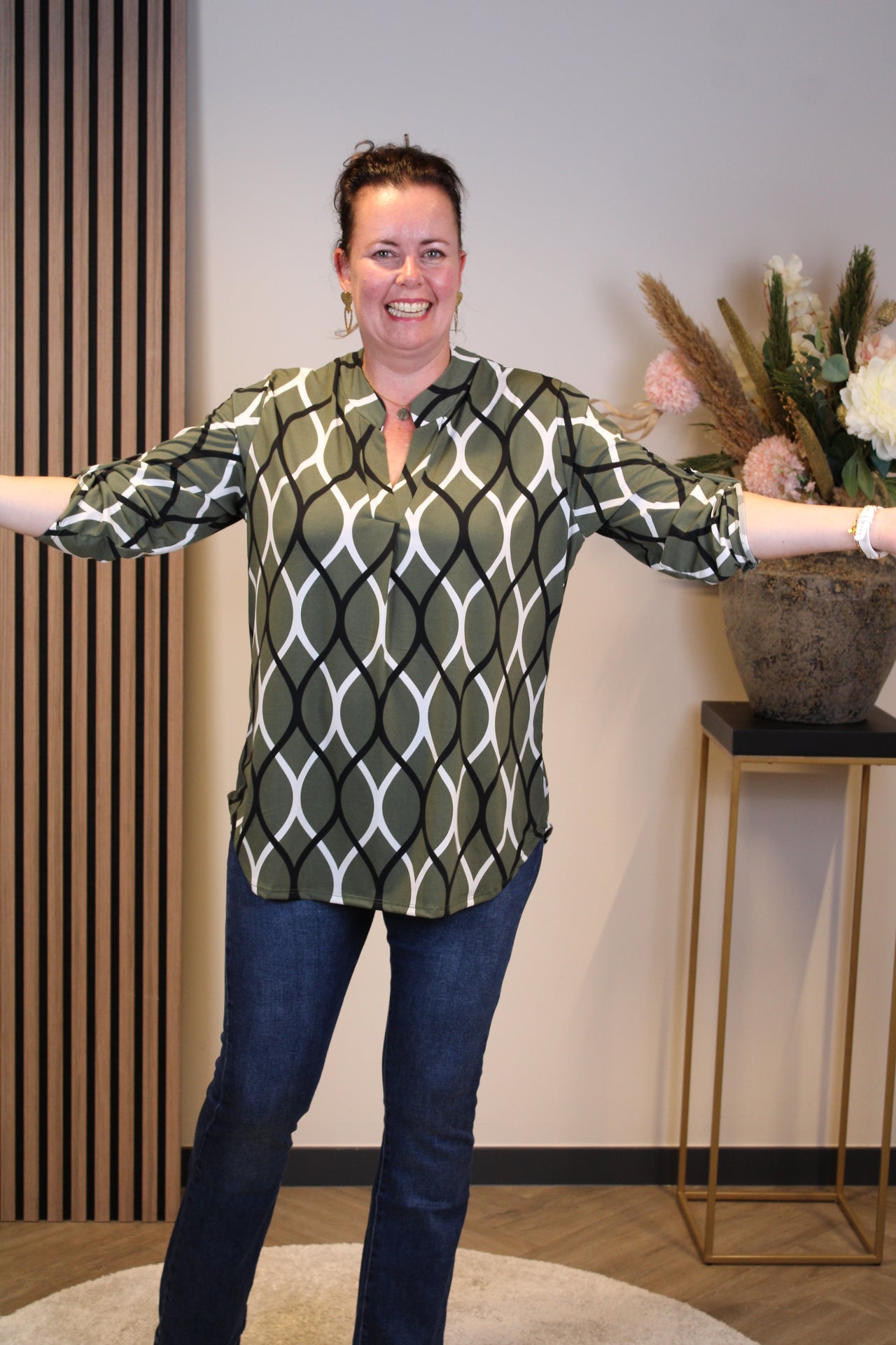Hannah | Blouse groen lange mouw 38 t/m 48