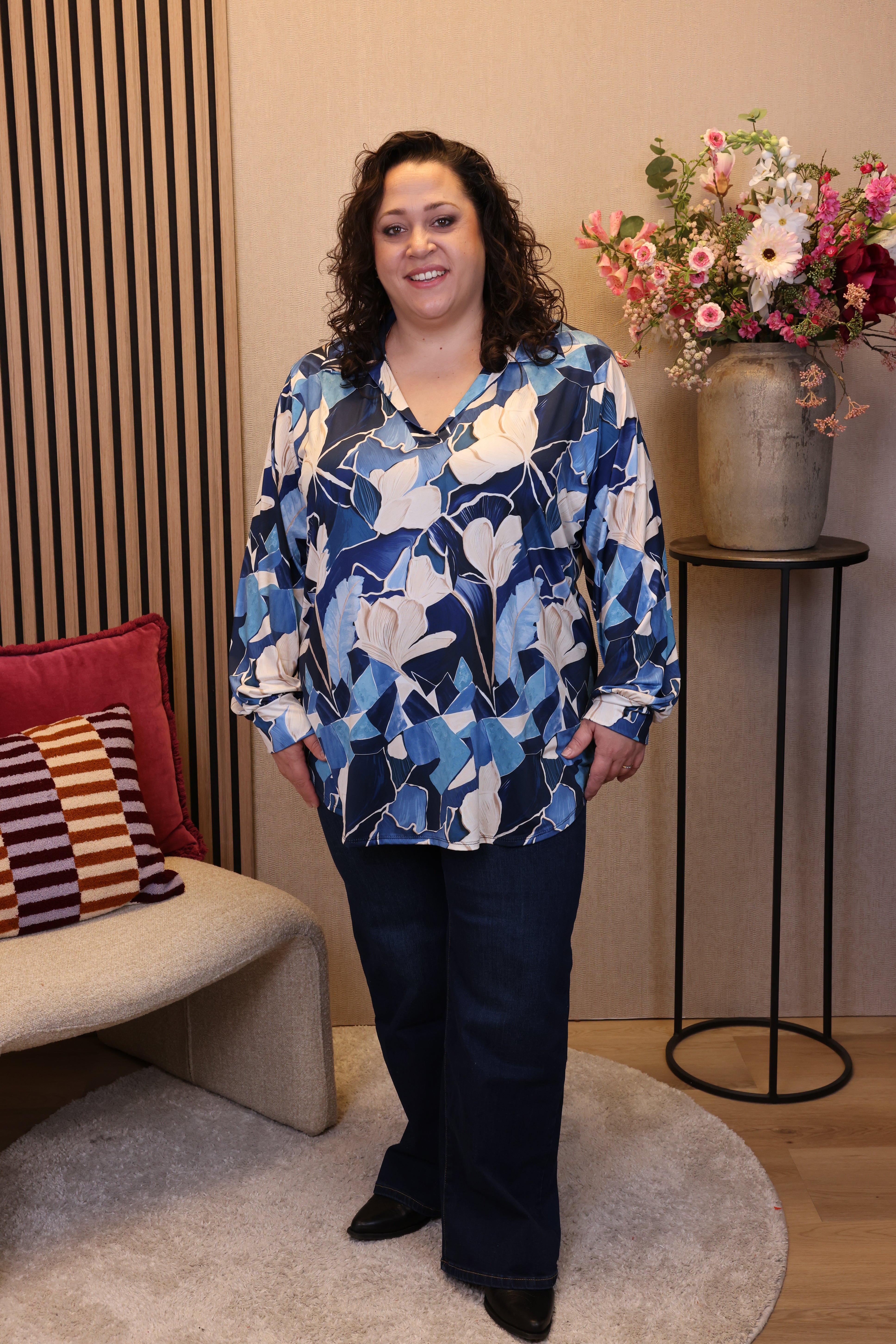 Annelou | Blouse blauw met kraagje