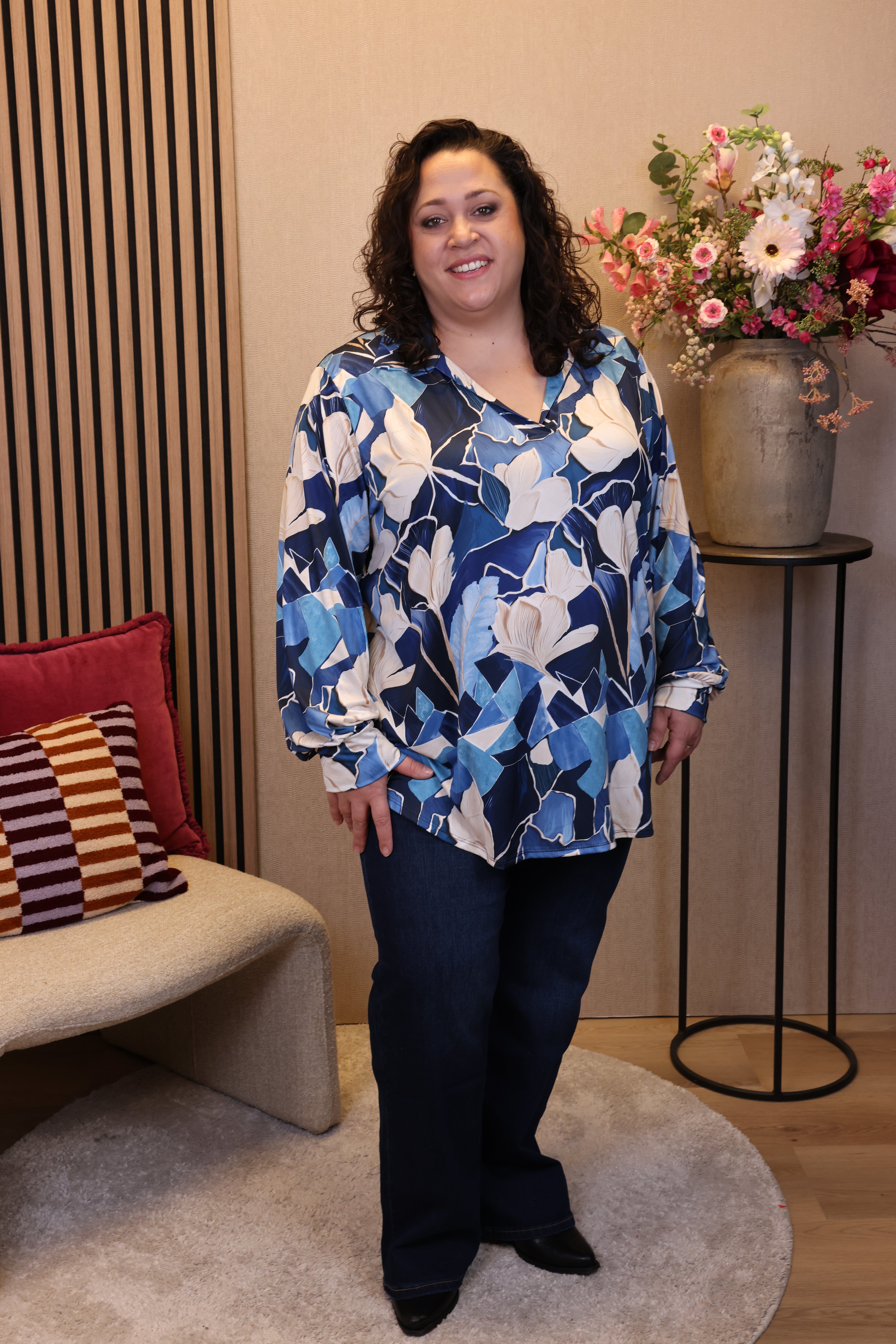 Annelou | Blouse blauw met kraagje