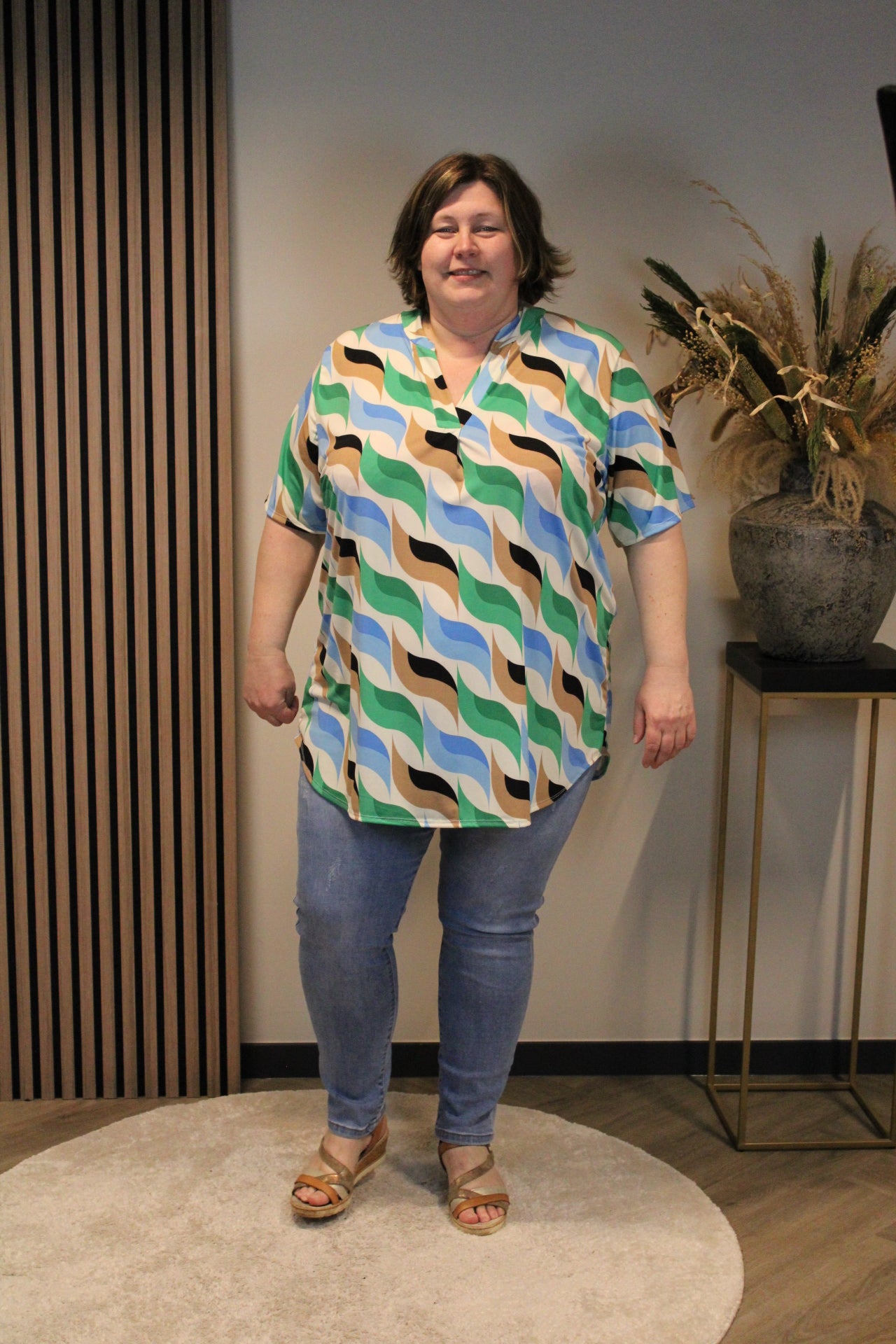 Linde | Blouse groen korte mouw 52 t/m 58