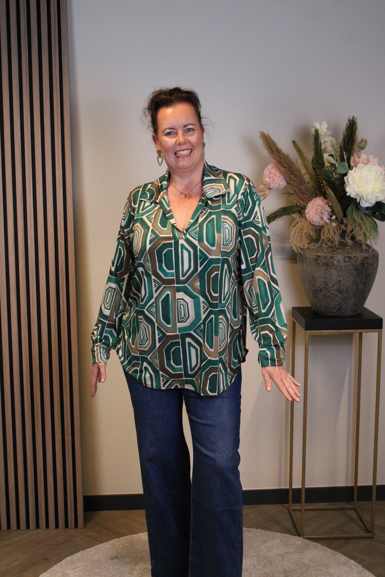 Eefje | Blouse groen met kraagje 38 t/m 48