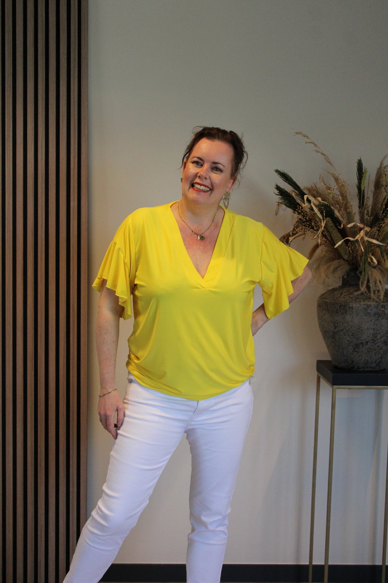 Mayra | Blouse korte mouw geel 40 t/m 48