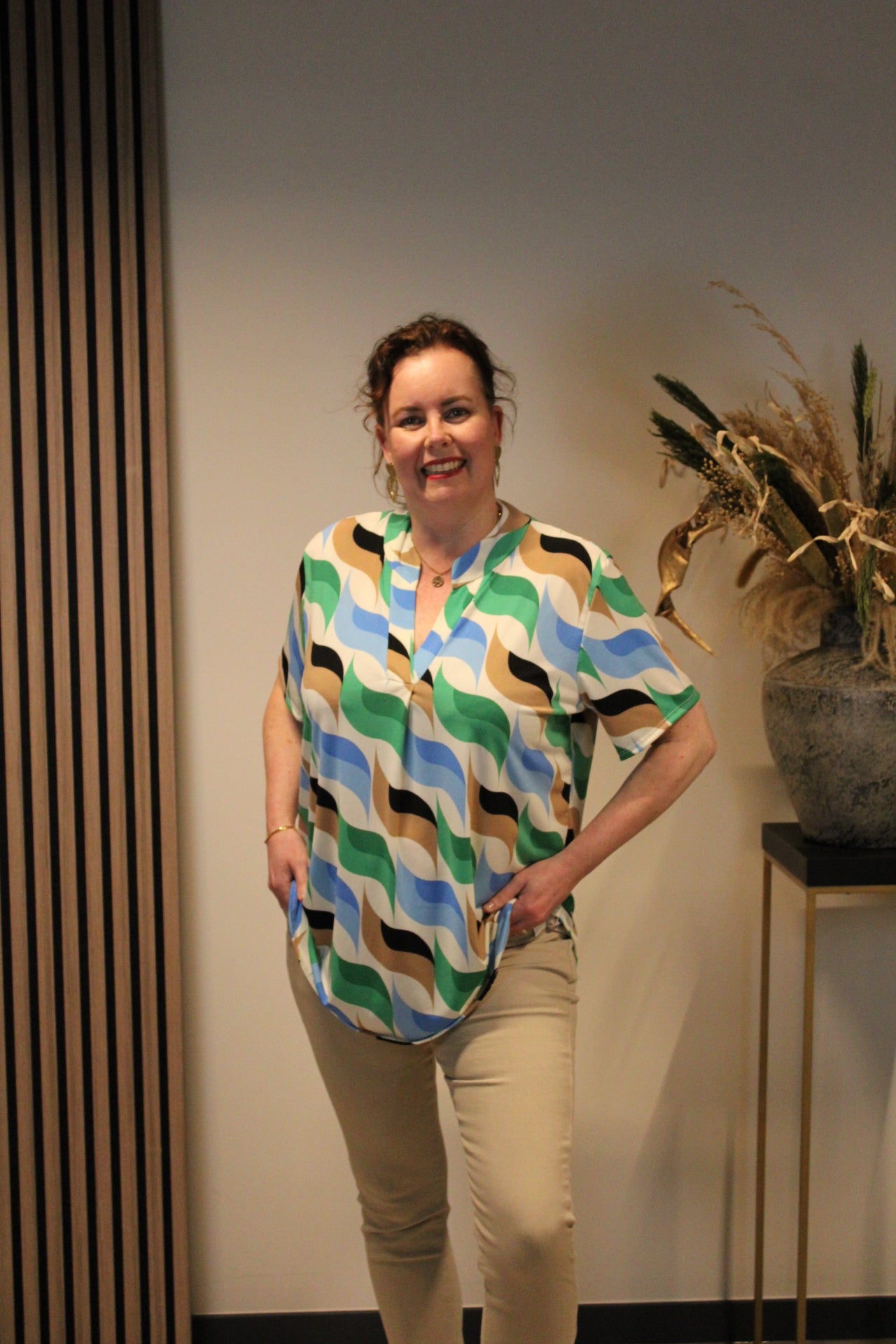 Linde | Blouse groen korte mouw 38 t/m 48