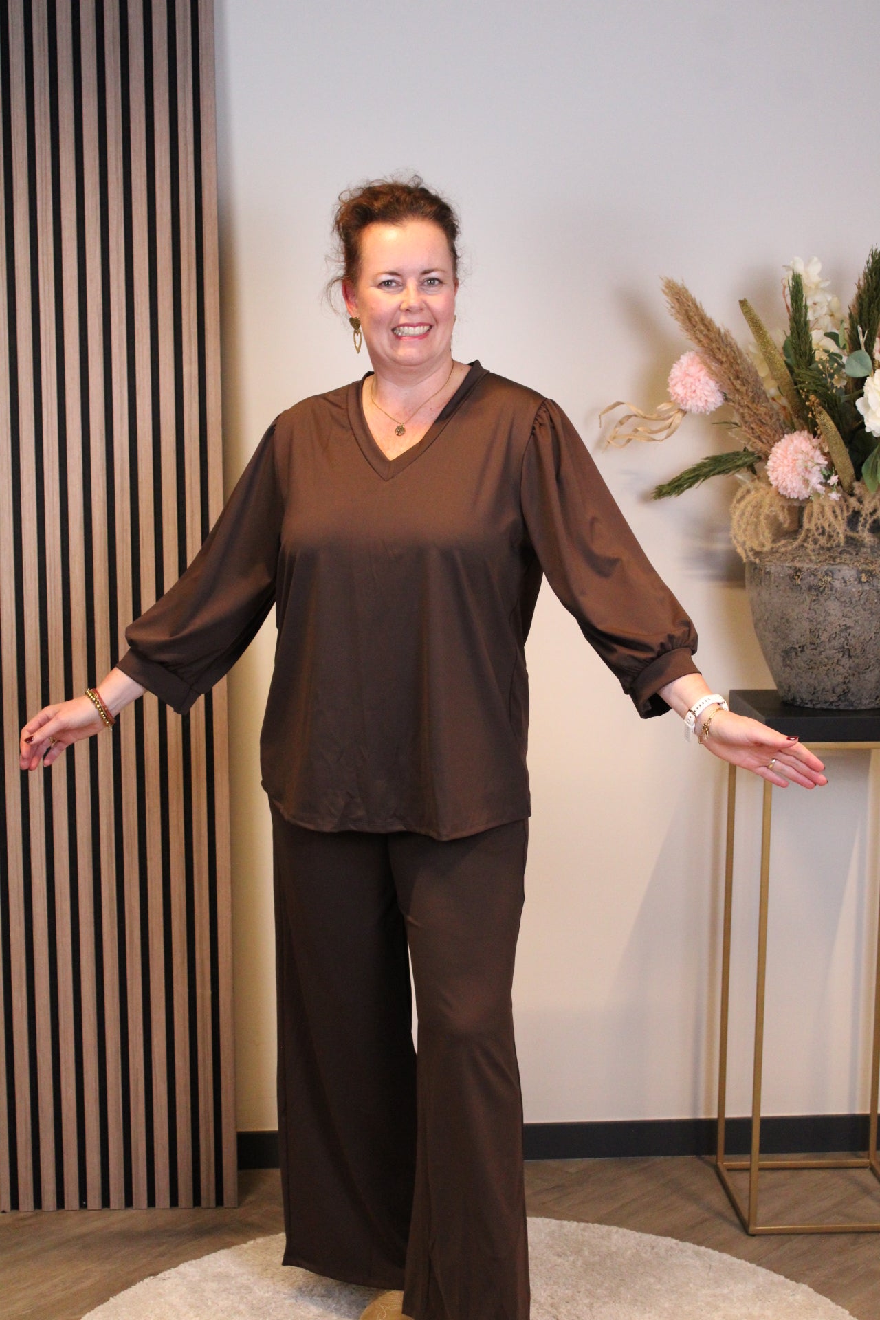 Silke | Top bruin 3/4-mouw 40 t/m 44