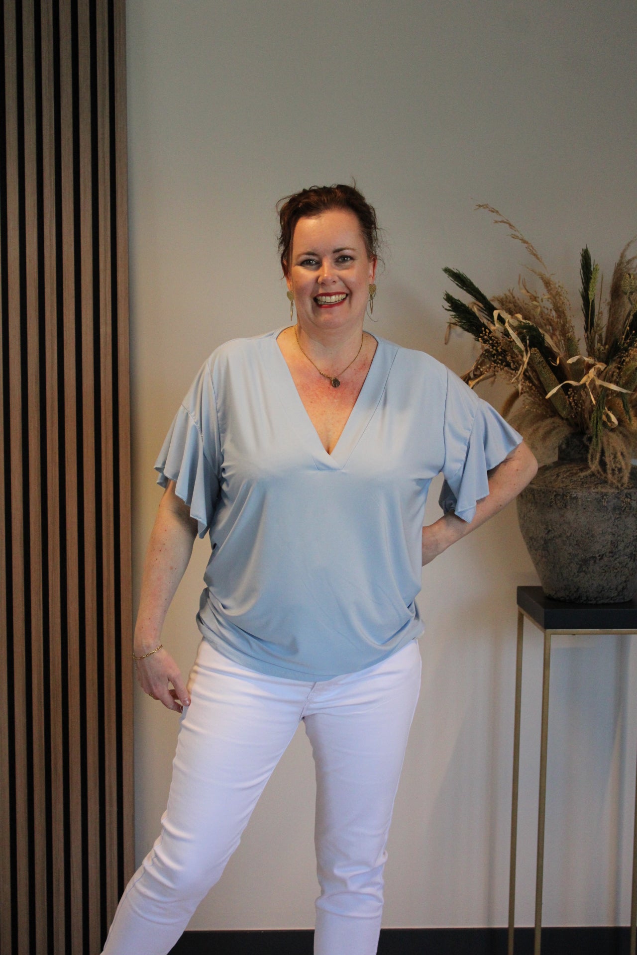 Mayra | Blouse korte mouw baby blauw 40 t/m 48