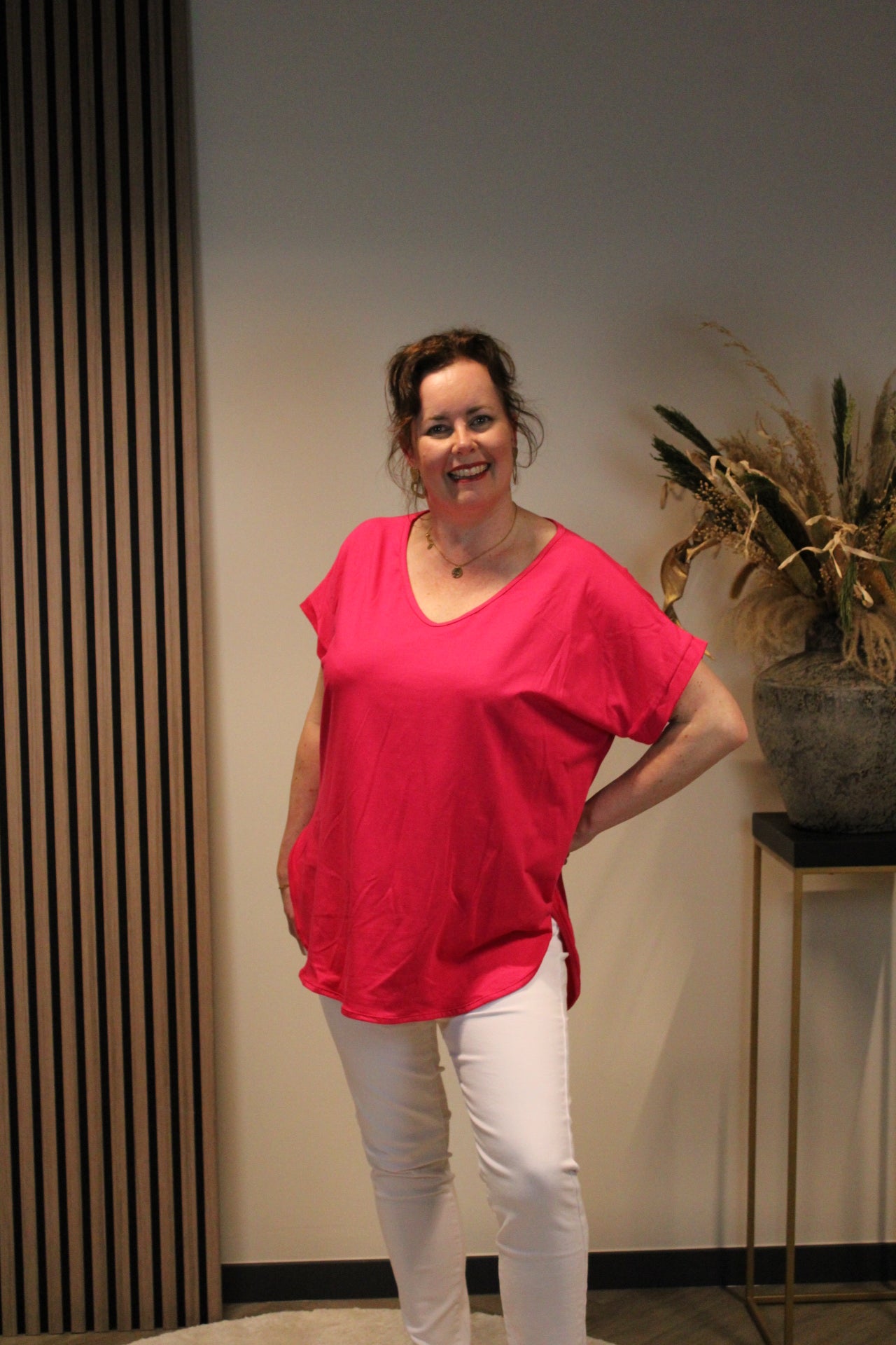 Eva | Top roze korte mouw 40 t/m 48