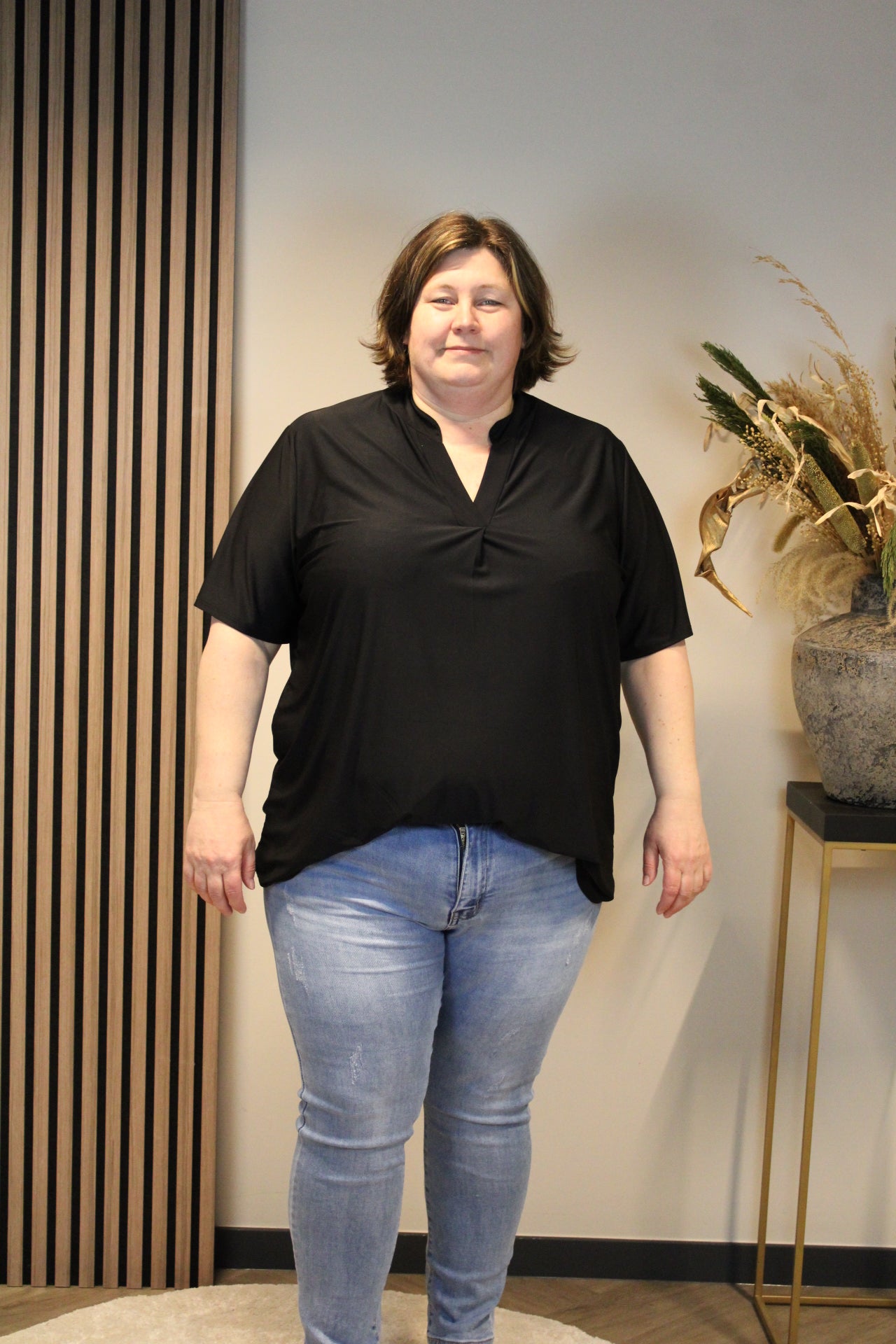 Juna | Blouse zwart korte mouw 52 t/m 58