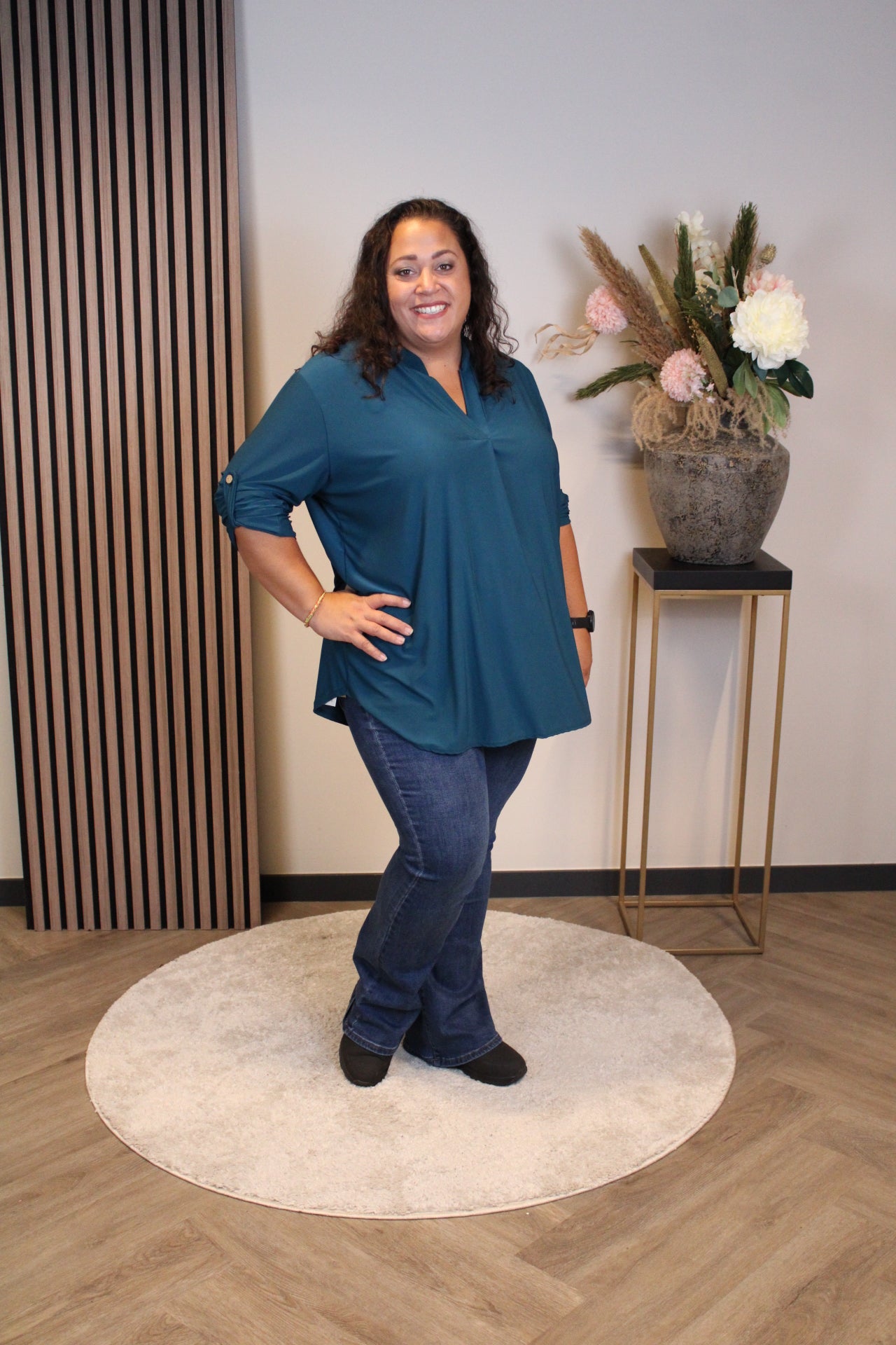 Mara | Blouse turquoise lange mouw 48 t/m 52