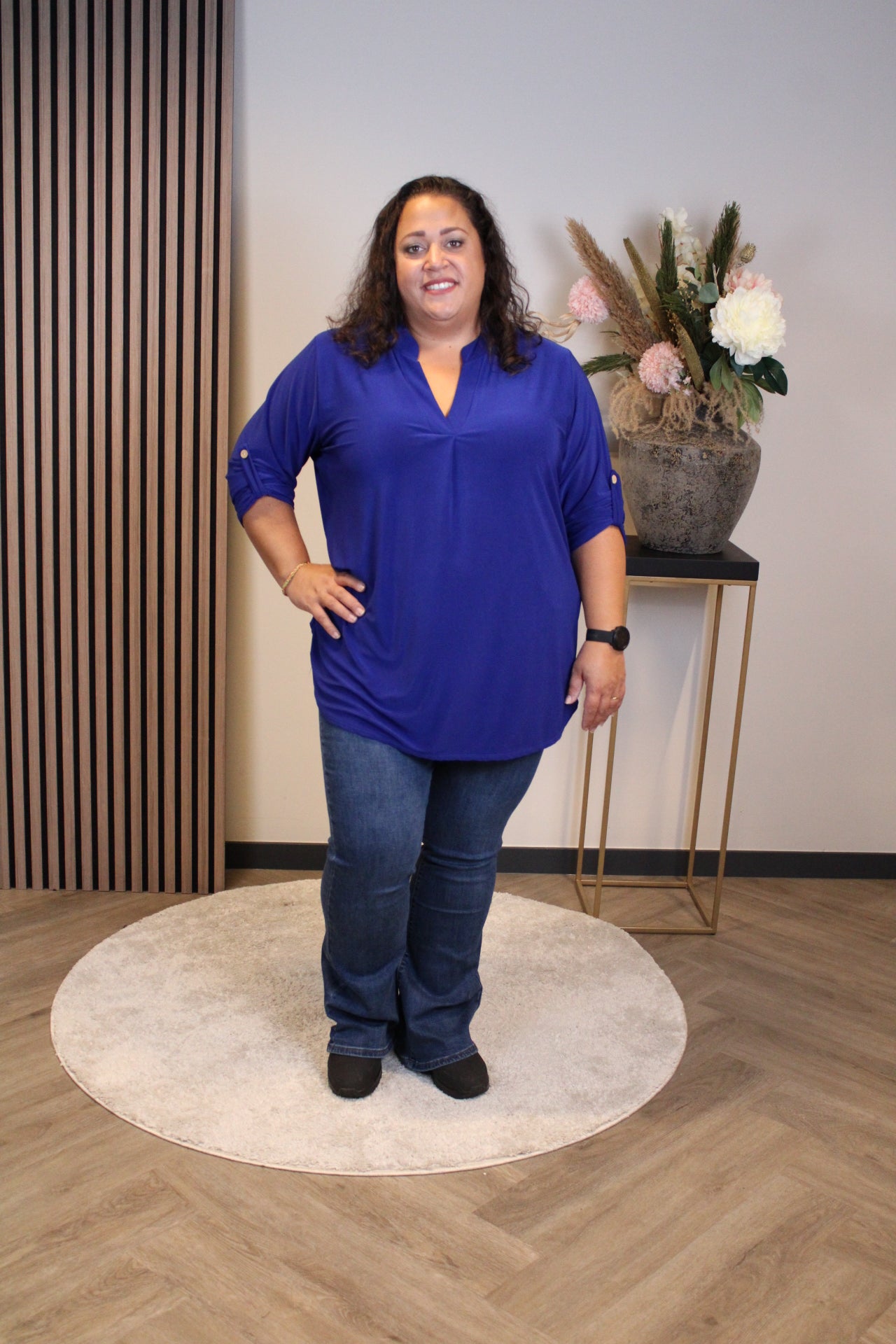 Mara | Blouse kobalt lange mouw 48 t/m 52