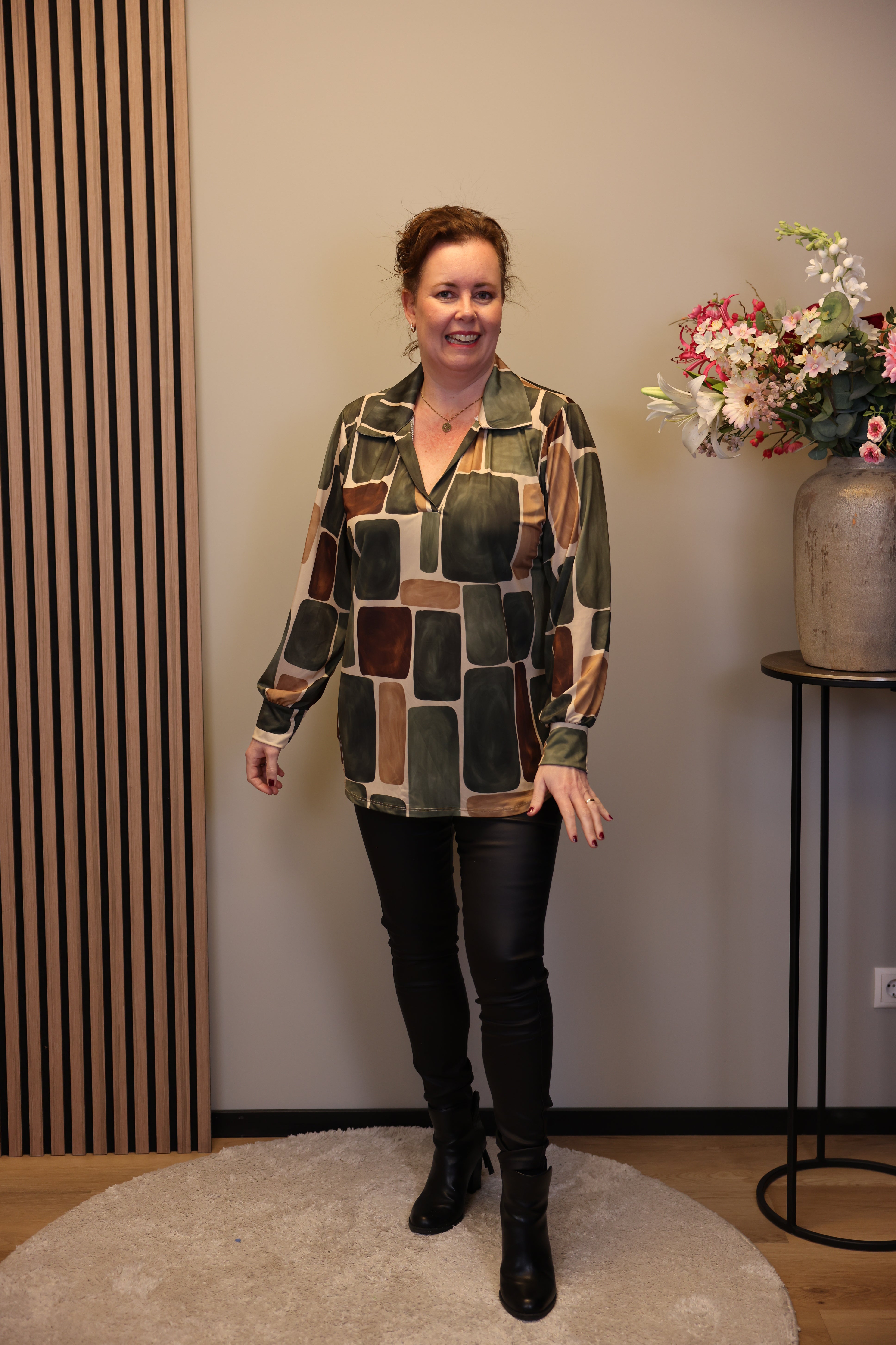 Nora | Blouse met kraagje groen 48 t/m 52