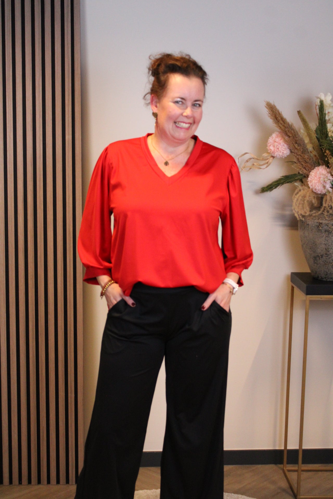 Silke | Top rood 3/4-mouw 40 t/m 44