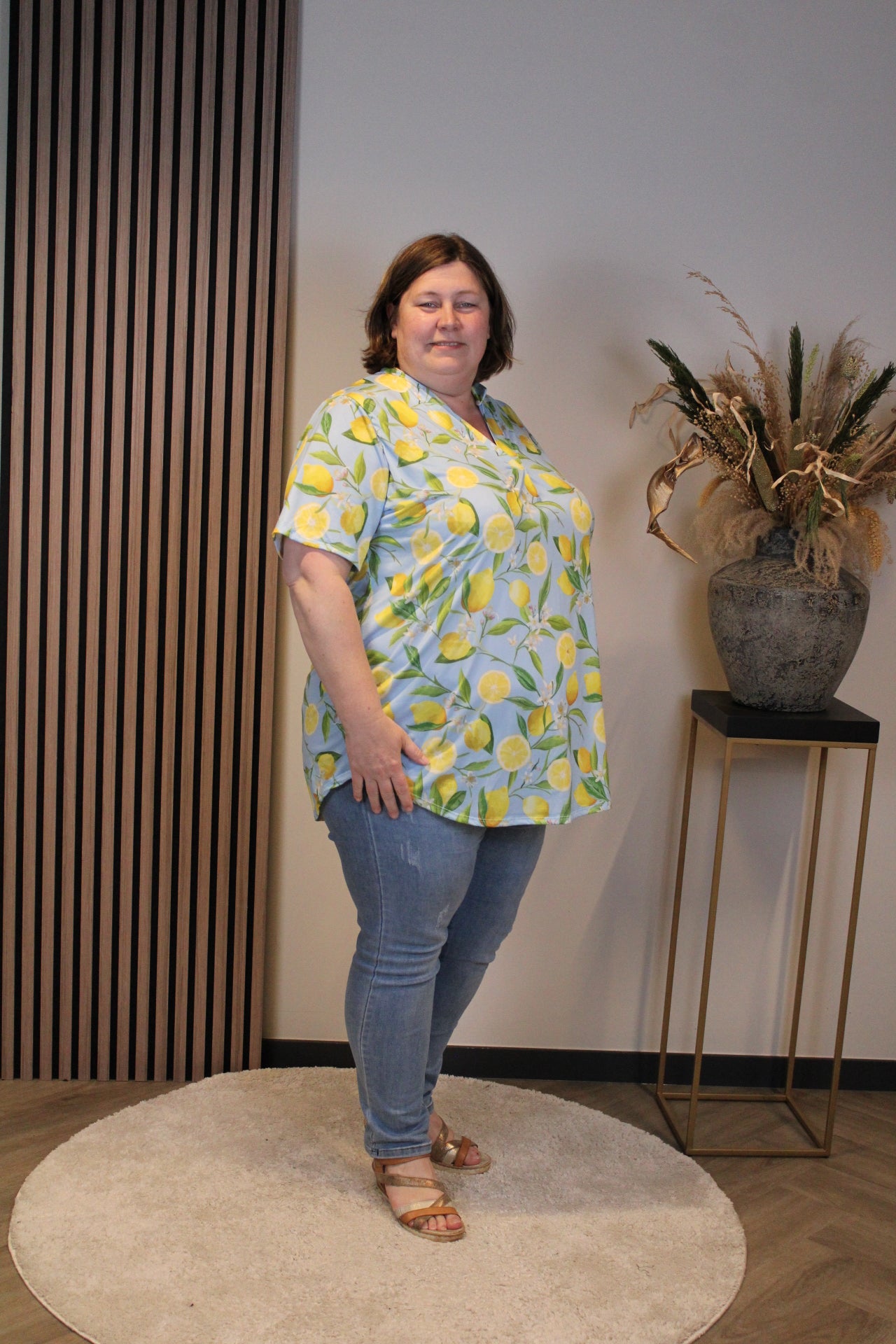 Ziva | Blouse blauw korte mouw 52 t/m 58