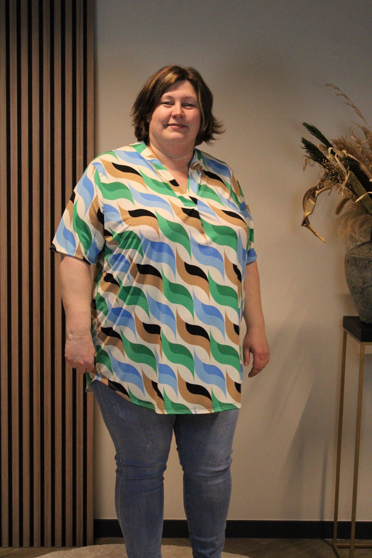 Linde | Blouse groen korte mouw 52 t/m 58