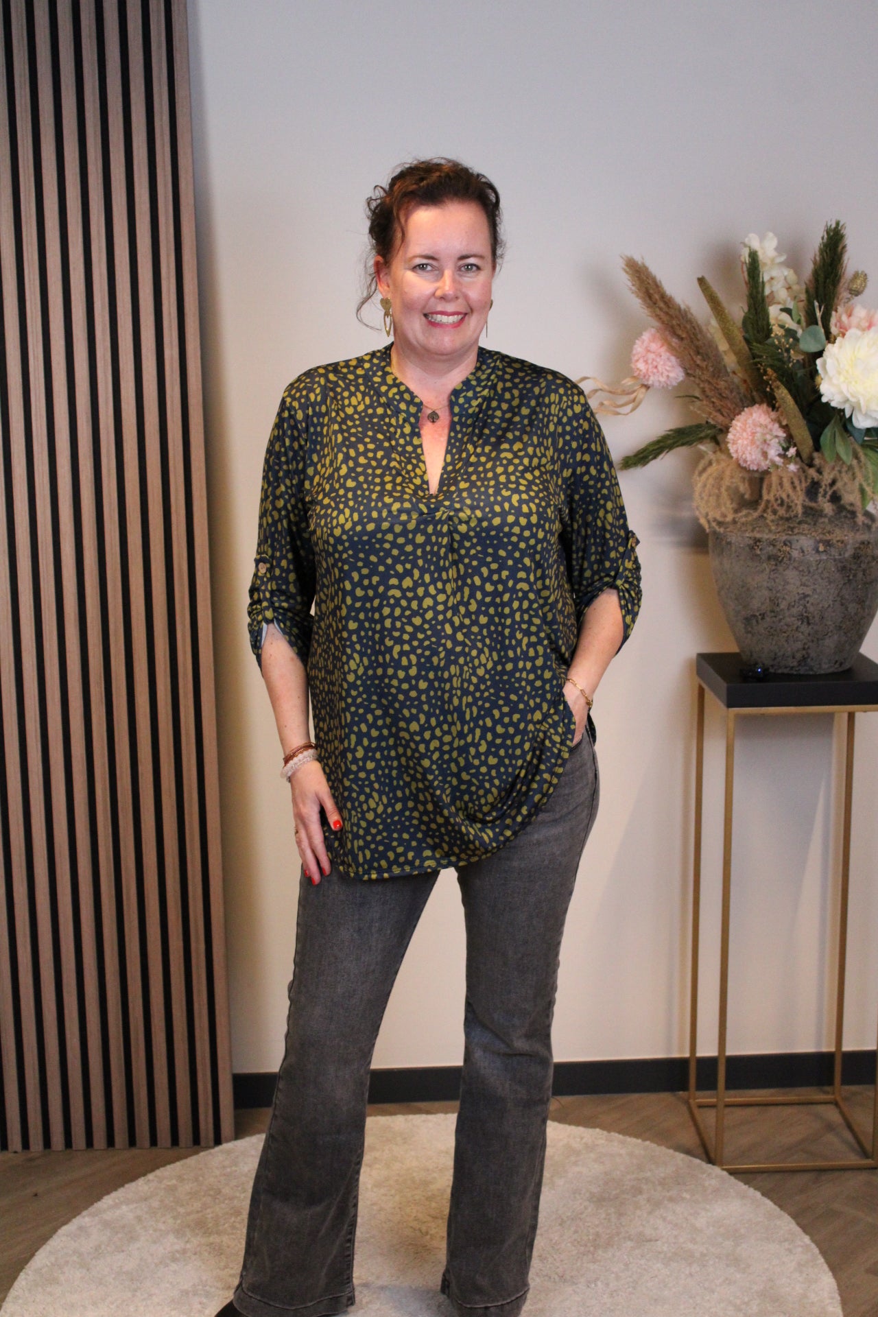 Hester | Blouse aqua/groen lange mouw 48 t/m 52