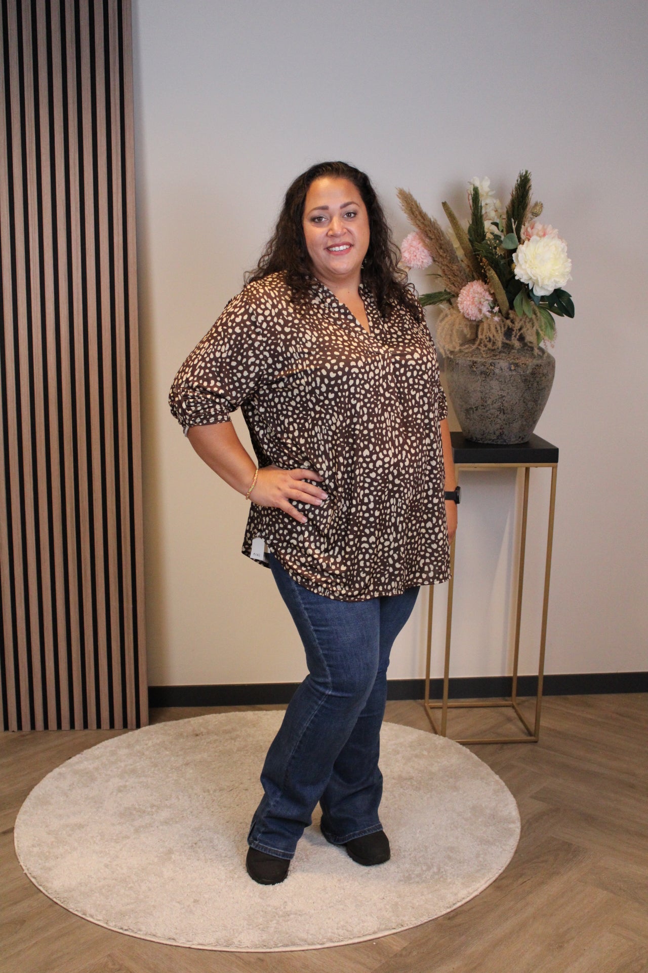 Frieda | Blouse bruin lange mouw 48 t/m 52