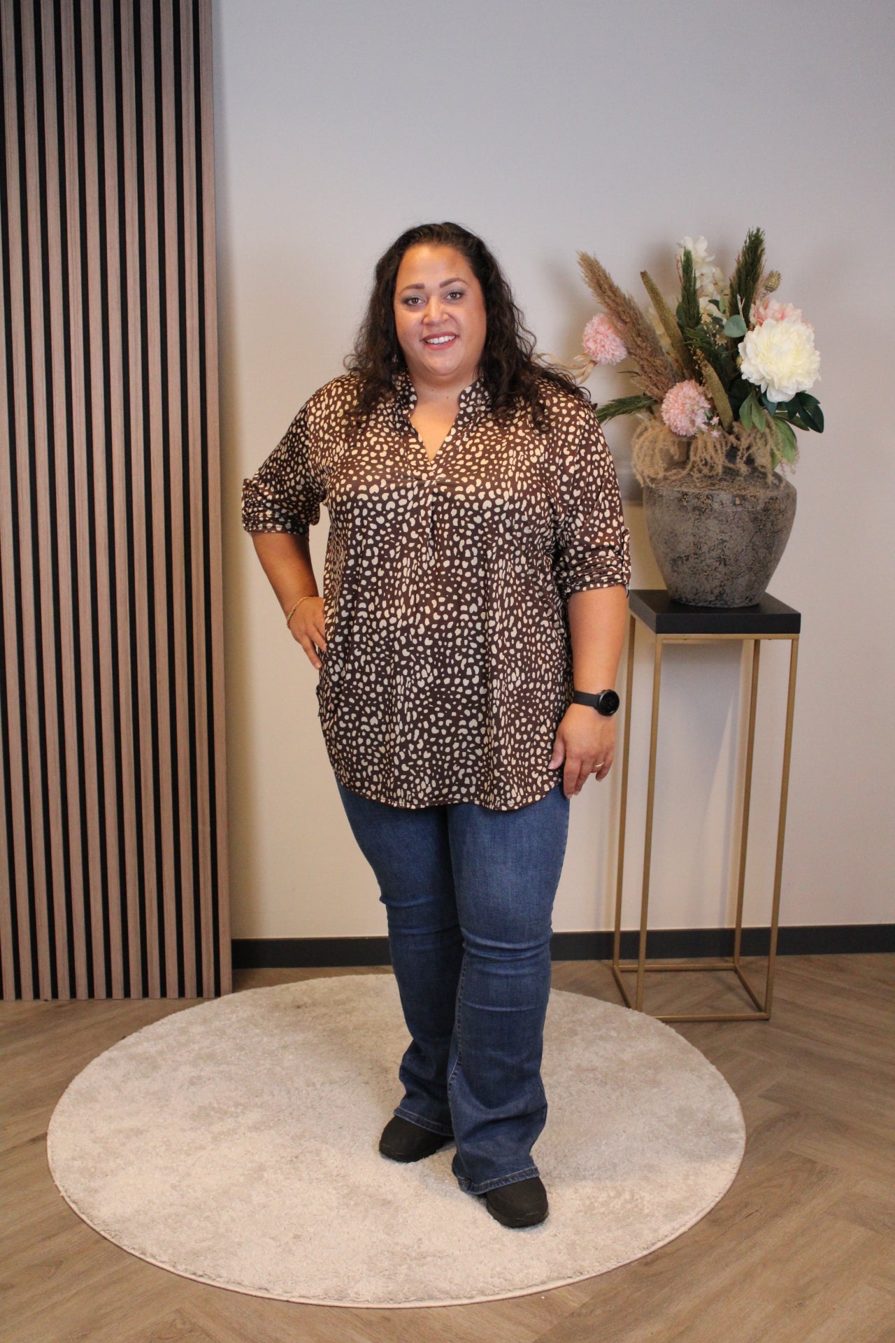 Frieda | Blouse bruin lange mouw 48 t/m 52