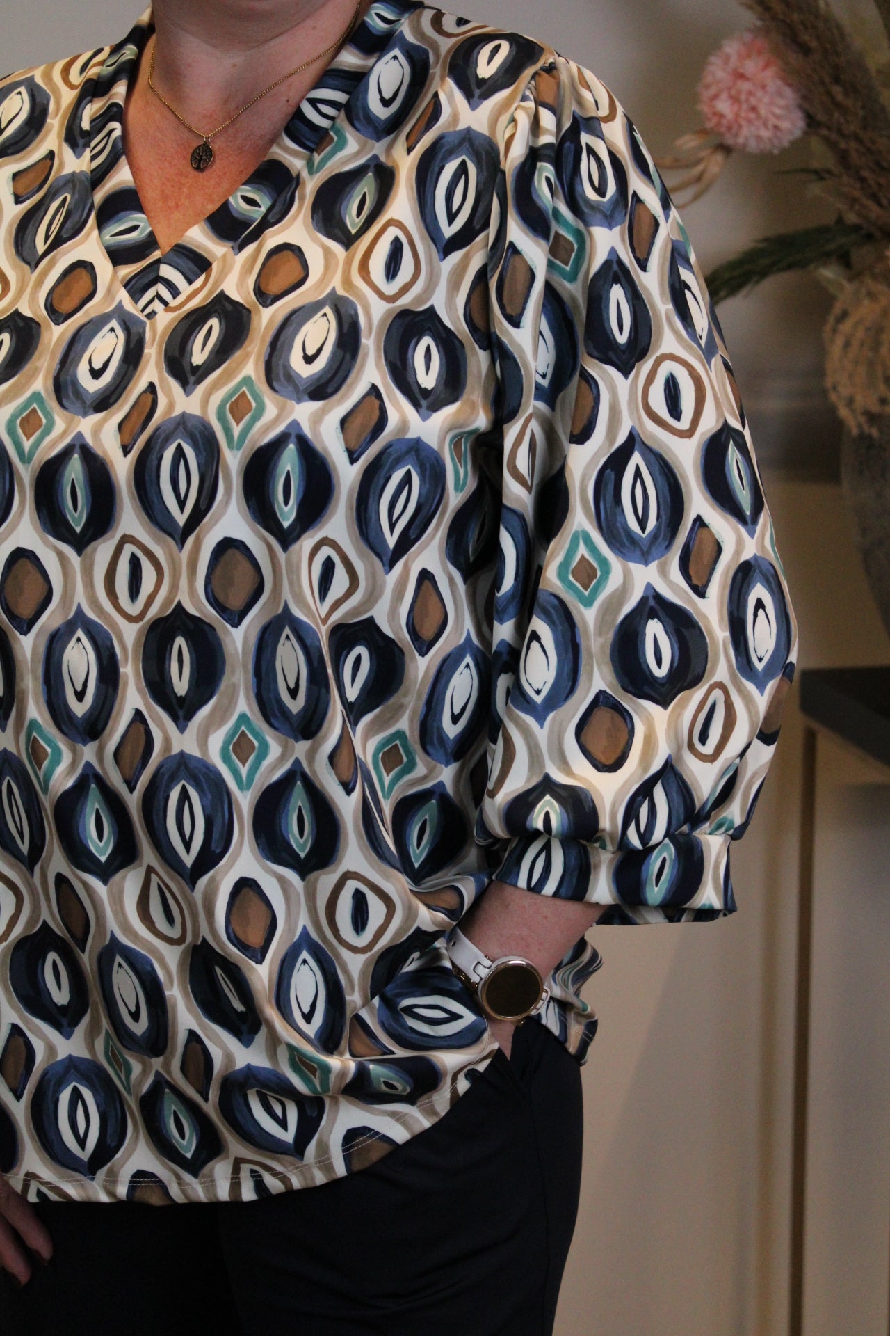 Janneke | Top blauw 3/4-mouw 40 t/m 44