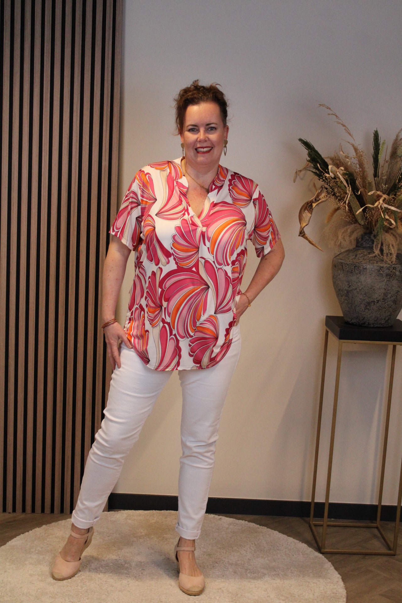 Flora | Blouse roze korte mouw 38 t/m 48