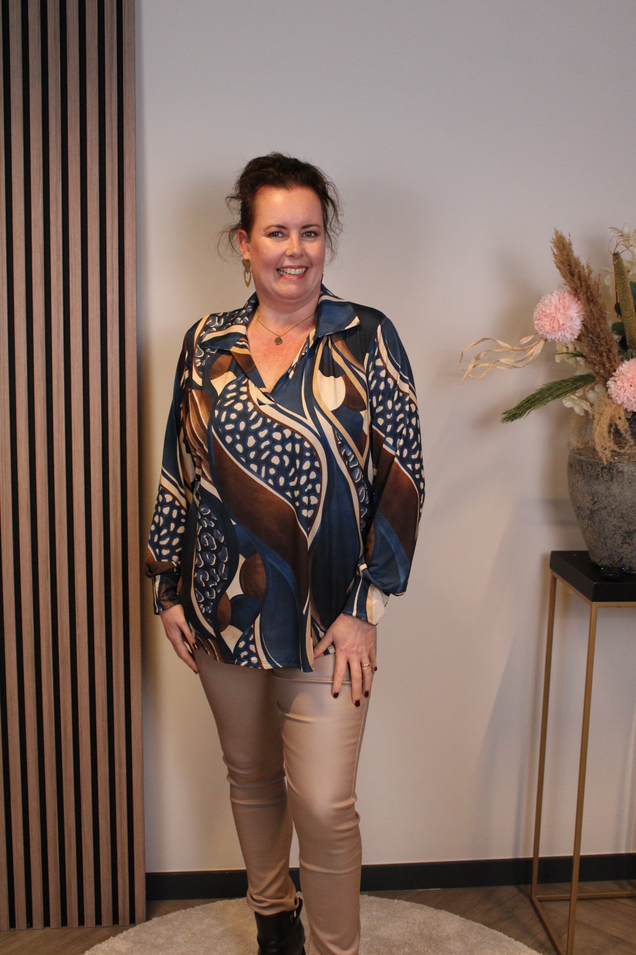 Kalina | Blouse met kraagje blauw 48 t/m 52
