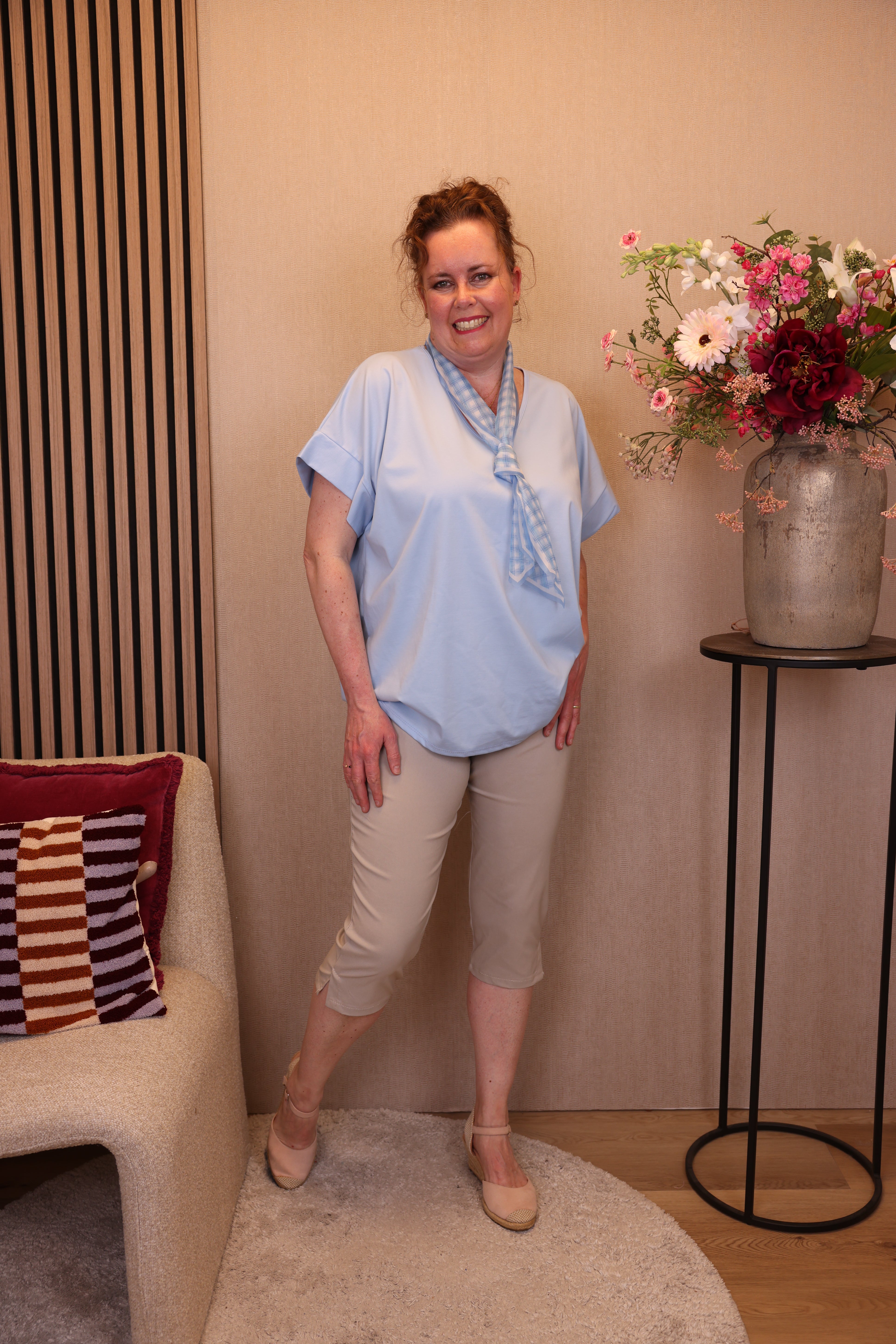 Jasmijn | Broek kort beige viscose