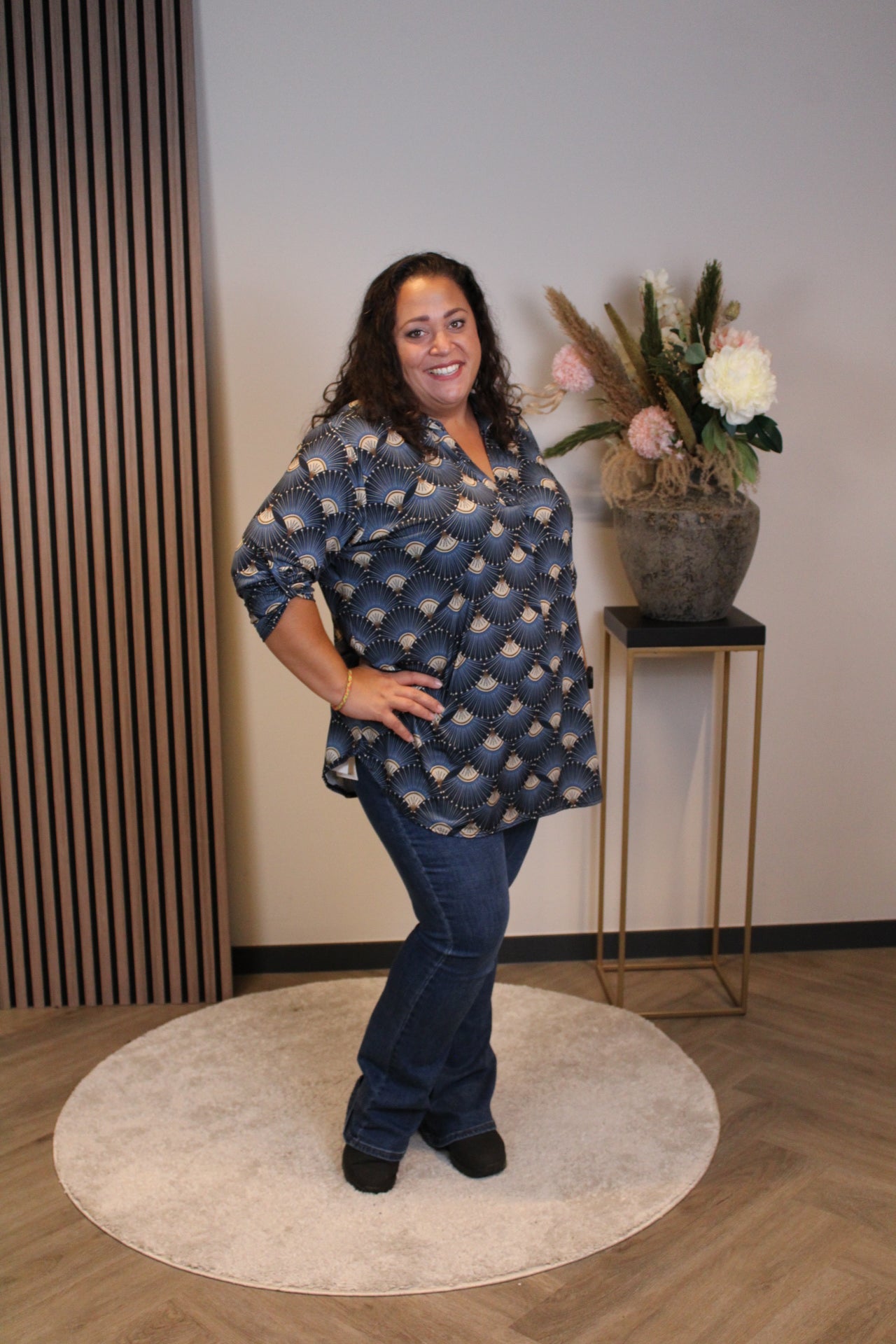 Dora | Blouse blauw lange mouw 48 t/m 52