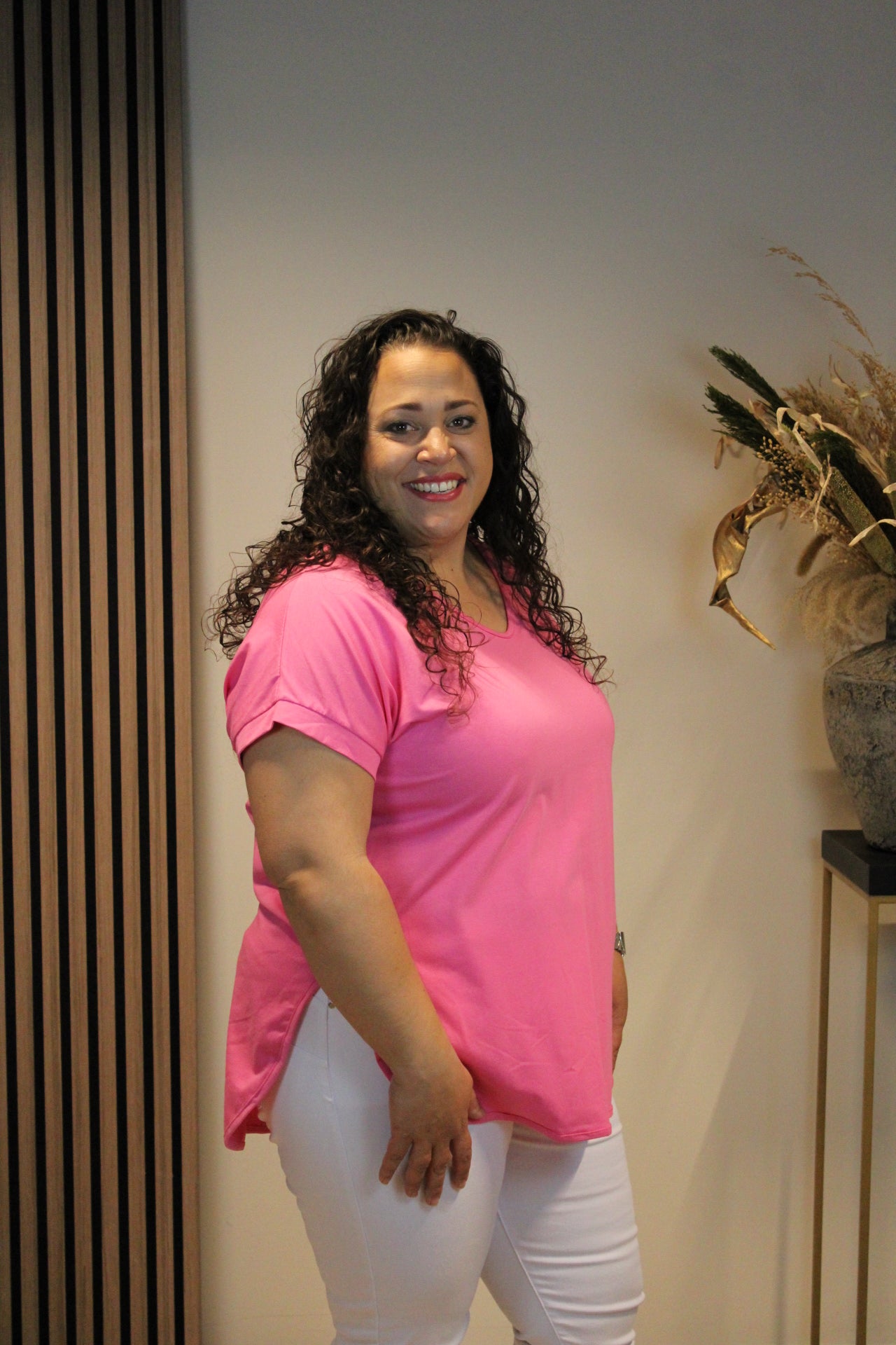 Eva | Top licht roze korte mouw 40 t/m 48