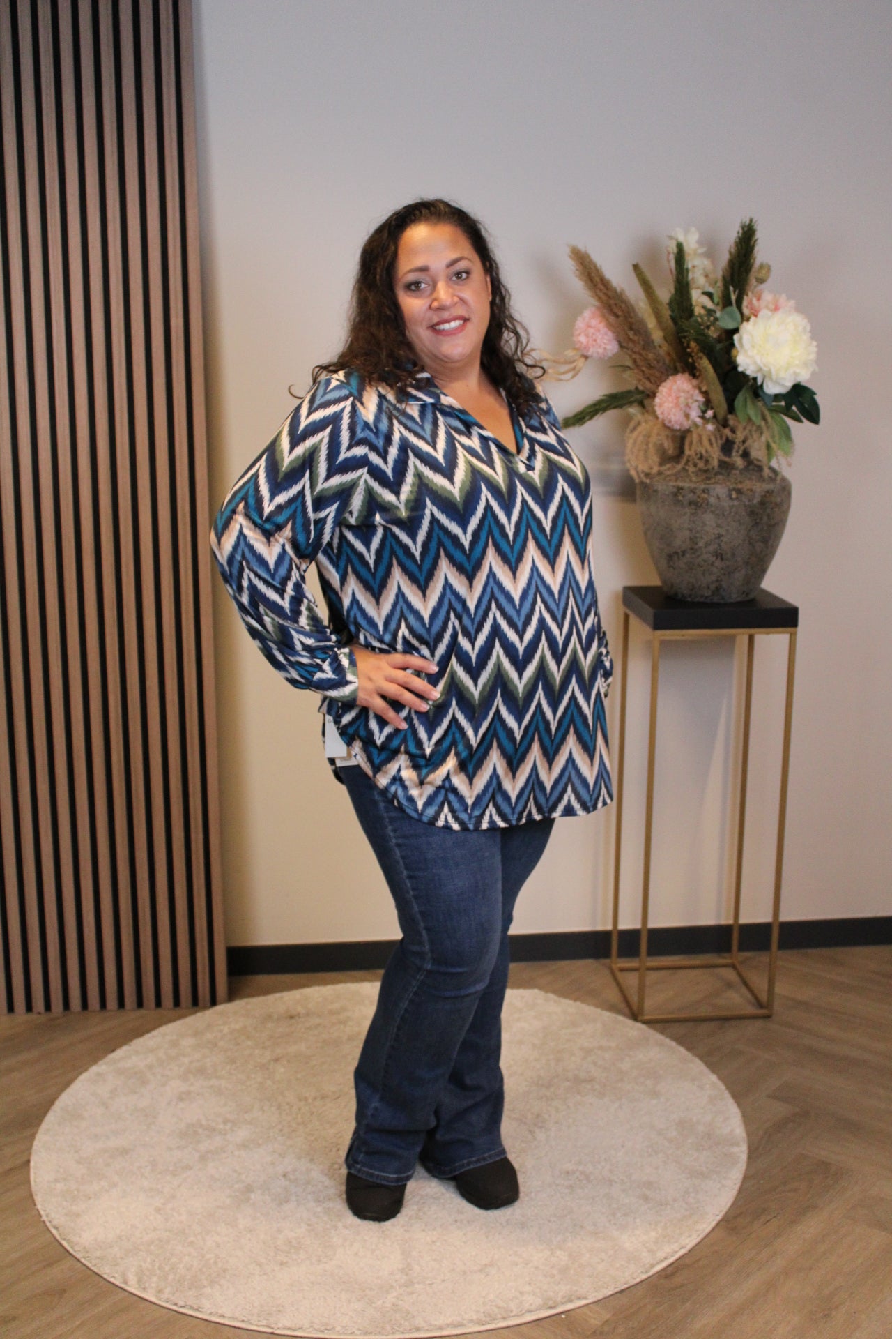 Sietske | Blouse met kraagje blauw 48 t/m 52