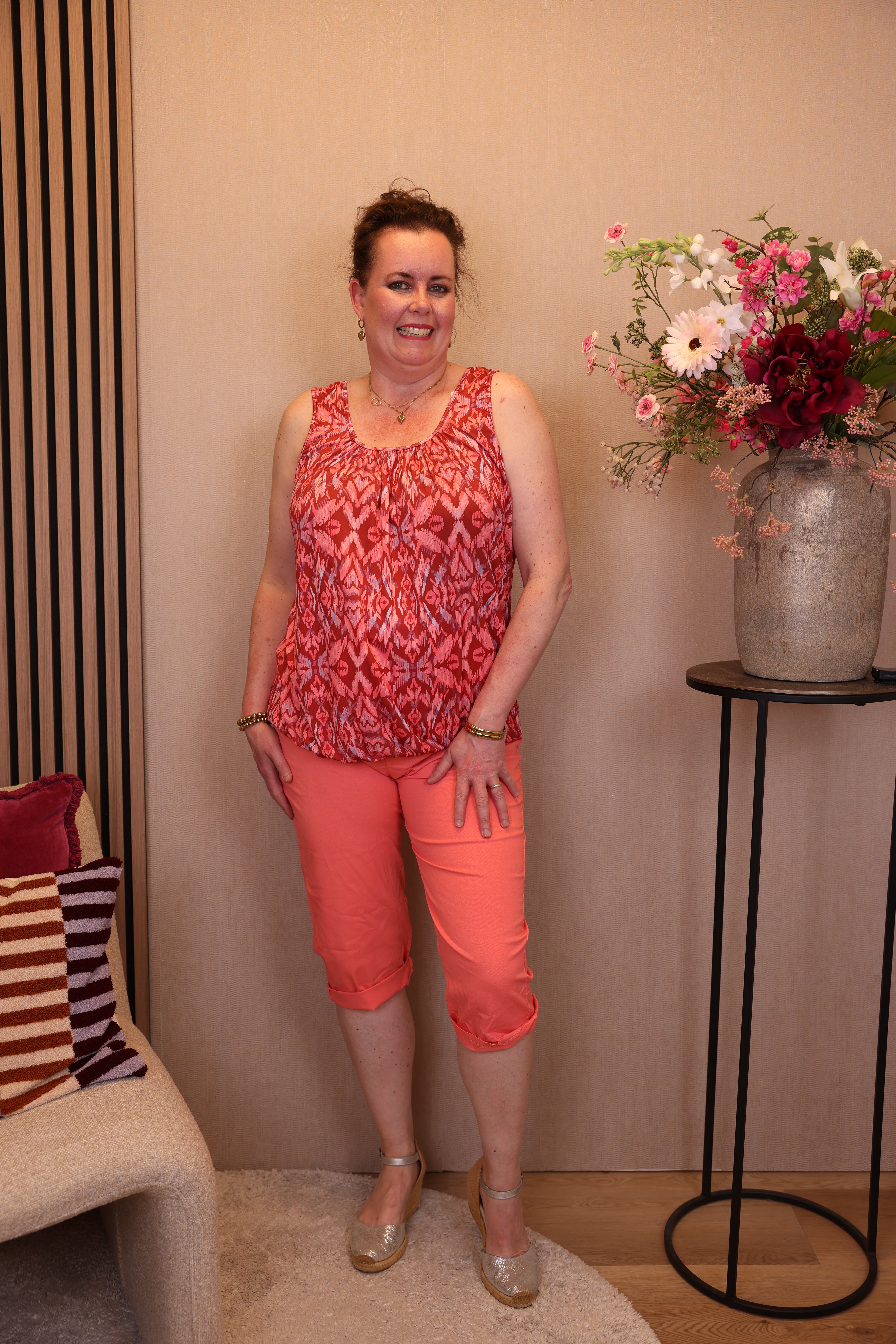 Anouk | Stretch capri broek koraal